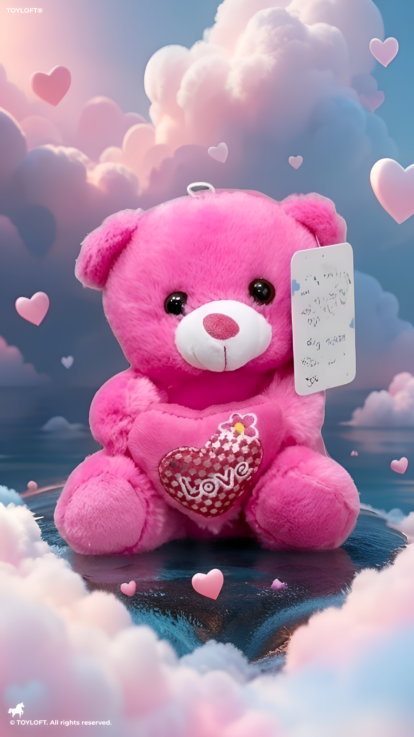 21cm Plush Teddy Bear with Heart – 'Love' Embroidered Soft Toy Pink ST16166.