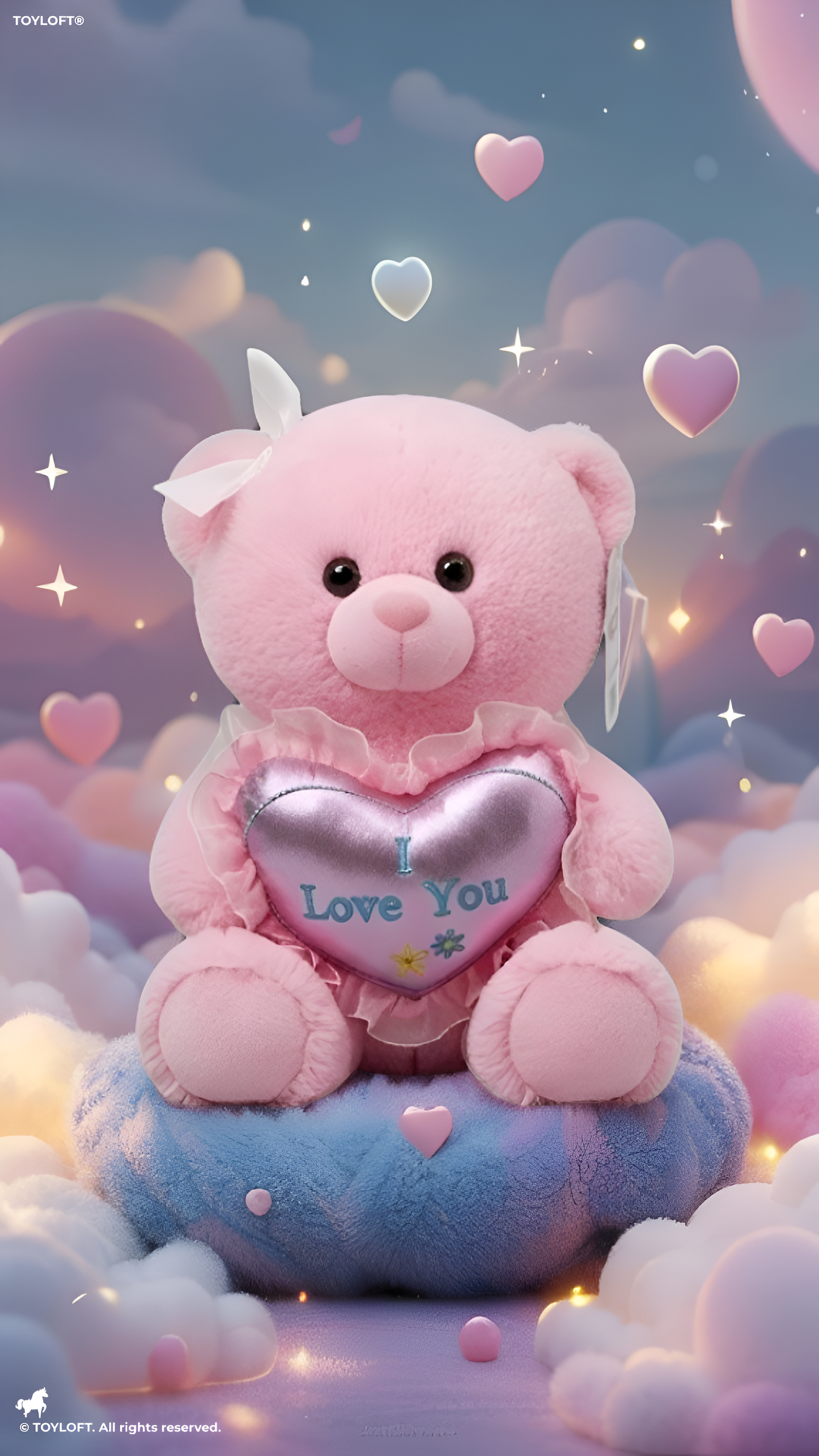 40cm Pink Plush Teddy Bear with ‘I Love You’ Metallic Purple Heart ST16146.