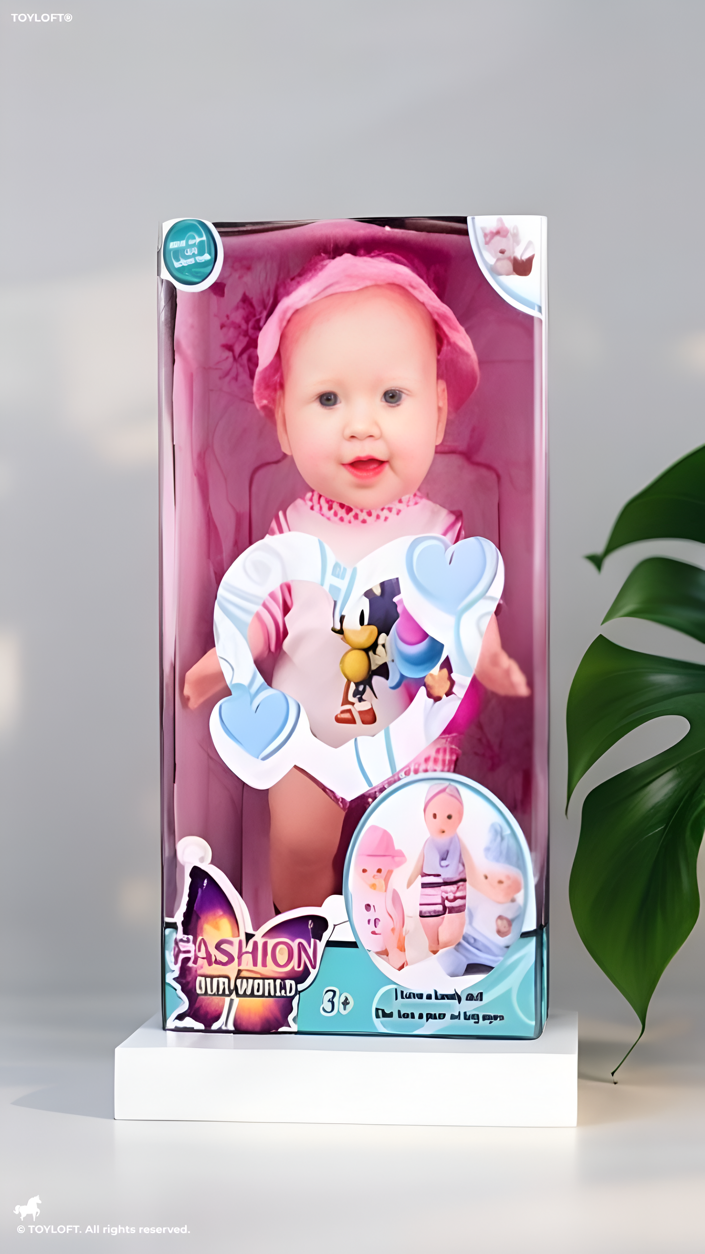 Fashion Our World Realistic Baby Doll Playset - 12 Inch Lifelike Newborn Toy with Pink Sun Hat & Striped Outfit - Soft Body Infant Doll for Toddlers Ages 3+ TV2180