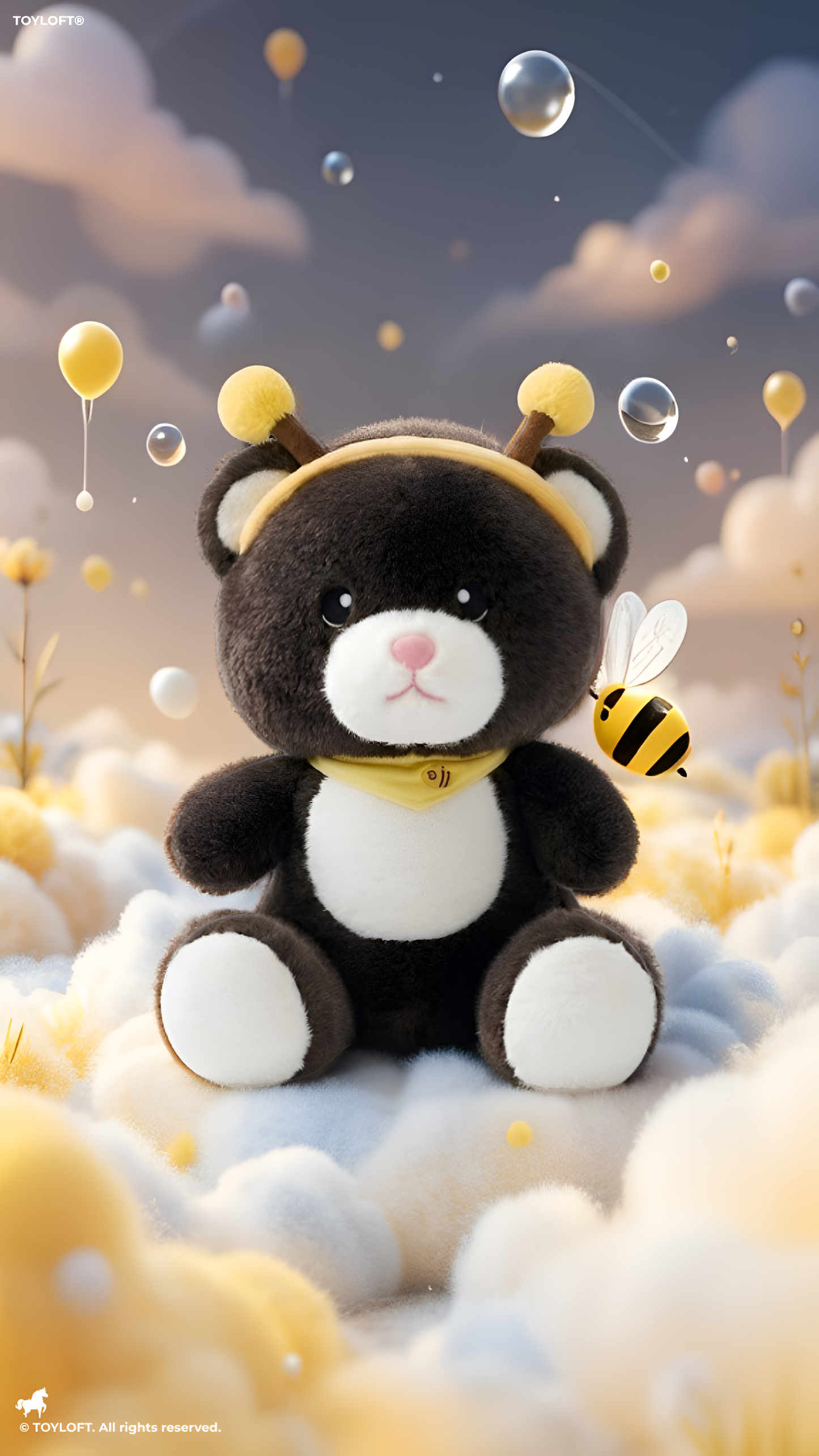 Brown & White Plush Teddy Bear with Bee Antennas and Bandana – Adorable 35CM Ultra-Soft Stuffed Animal Toy for Kids, Toddlers ST16299