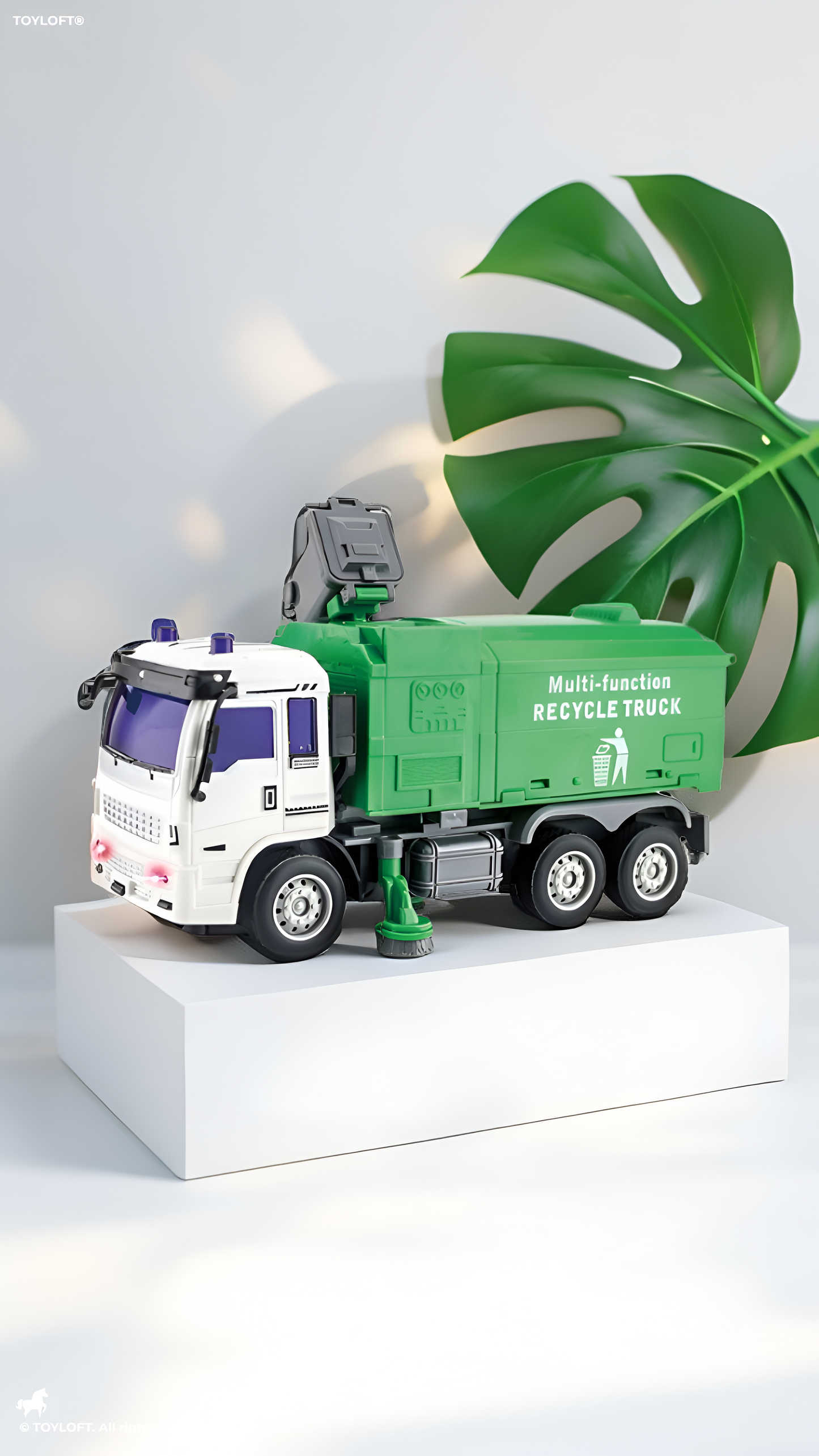 Remote Control Garbage Truck Toy - RC Recycle Truck with Lights, Working Trash Bin, and Sweeper Brush TV4127.