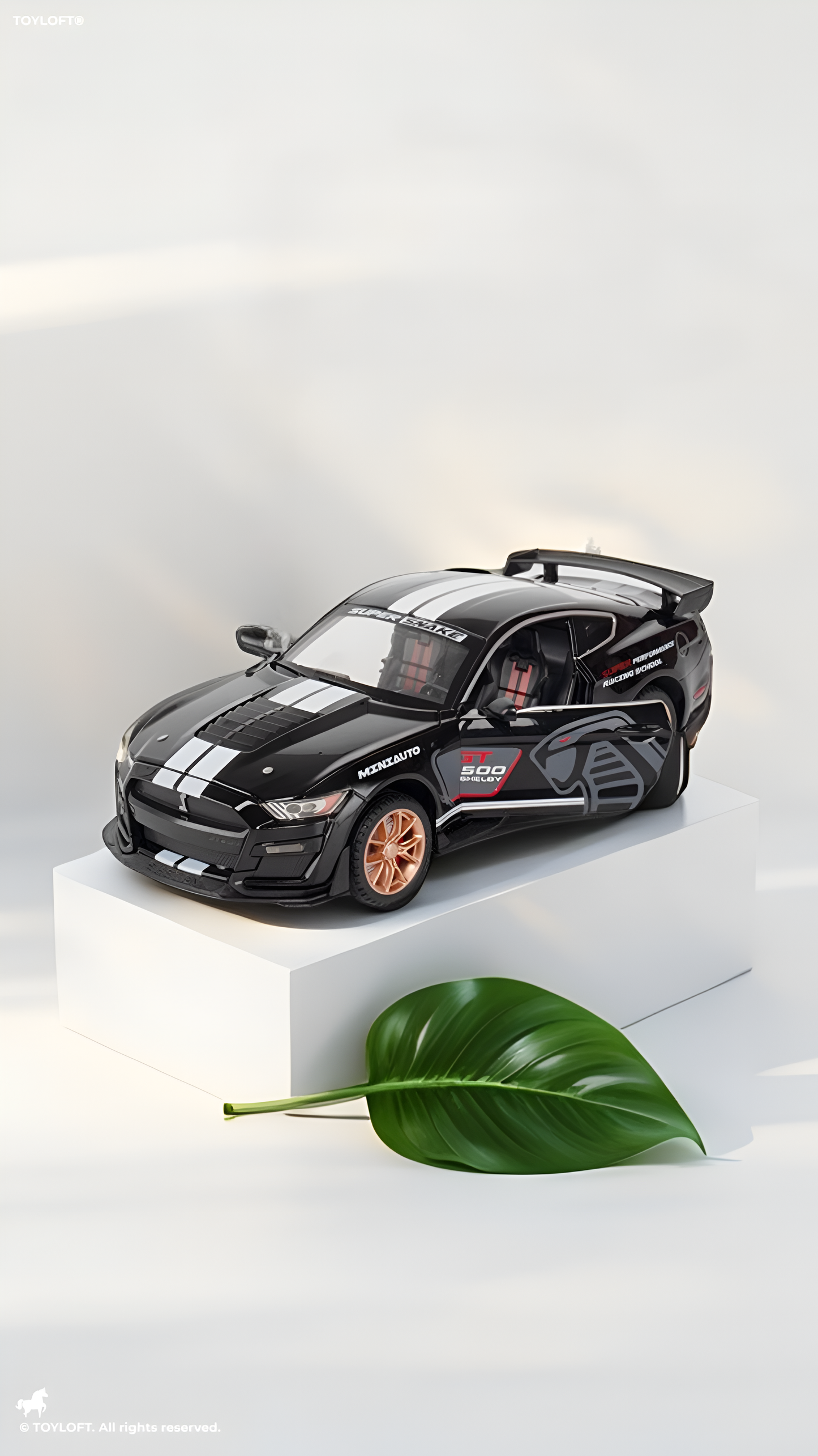 Mustang Shelby Cobra GT 500 Metal Model Diecast Car Scale 1:32 - Black (S) - Free Car Inside.