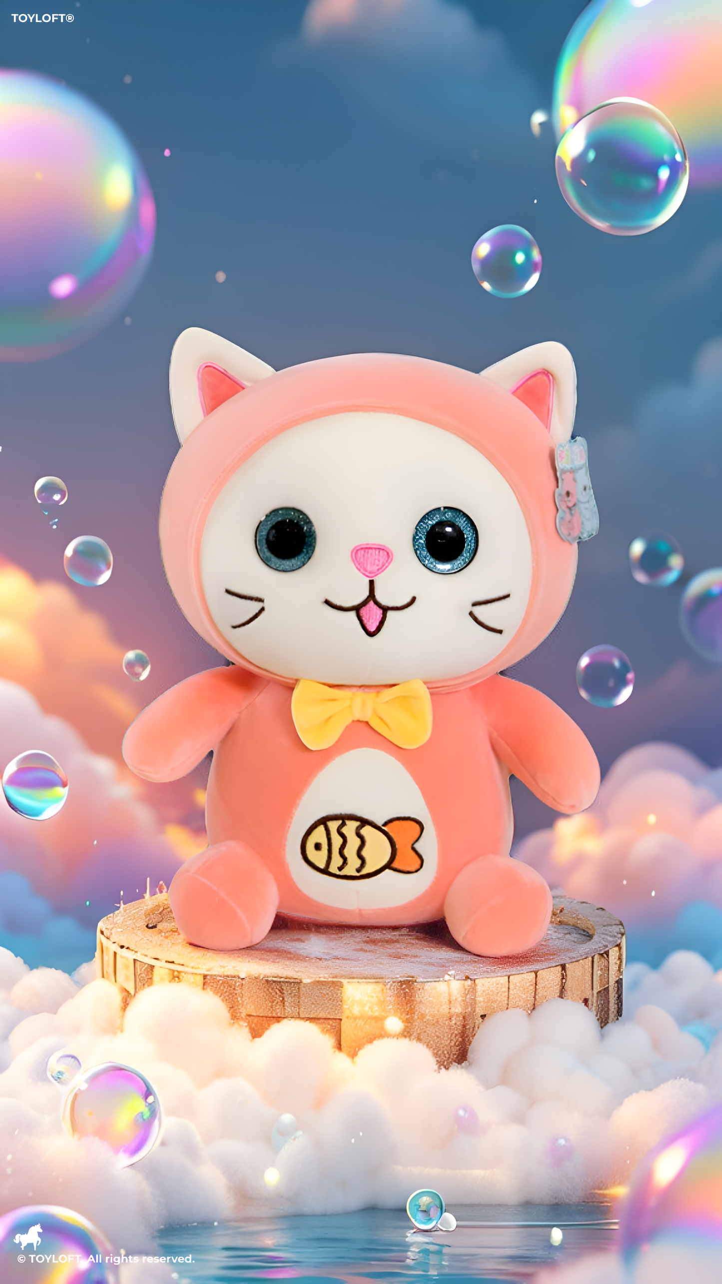 10 Inch Cute Cat Plush Toy with Bow & Fish Embroidery ST14147.
