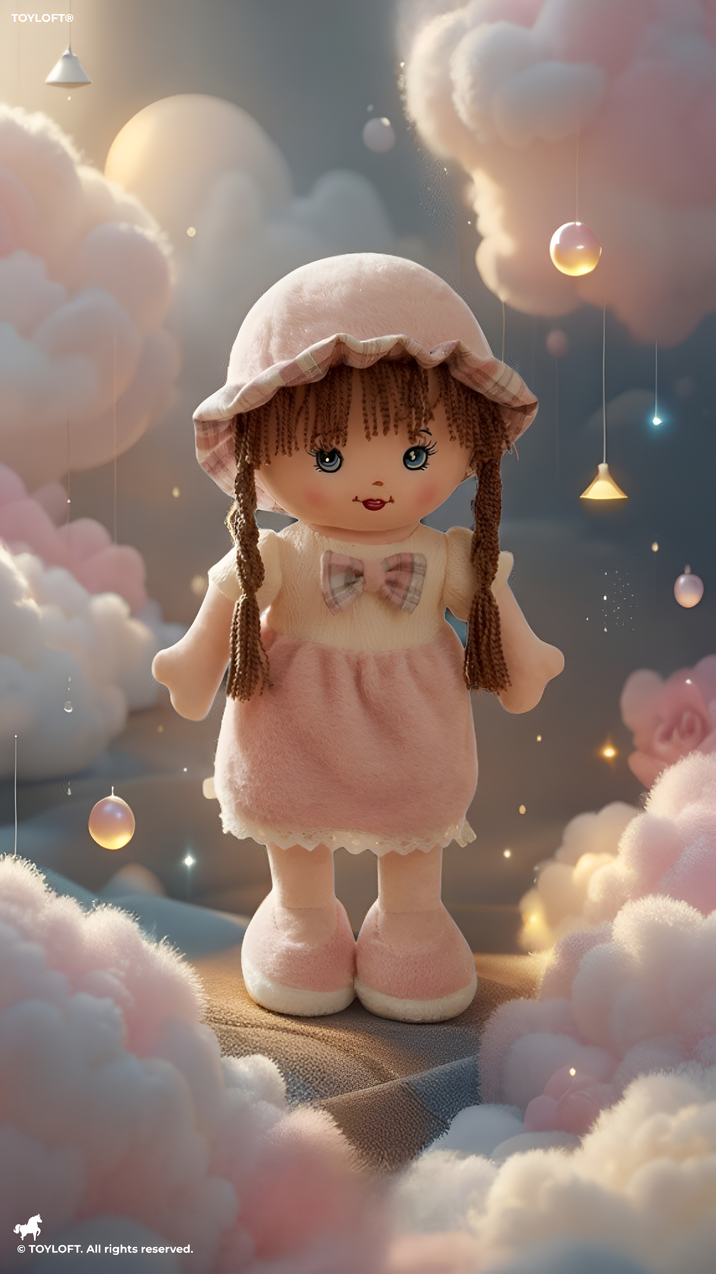 Soft Rag Doll for Girls – 40cm Cuddly Stuffed Toy with Pink Dress, Braided Hair & Matching Sun Hat | Perfect First Doll Gift for Kids ST16052
