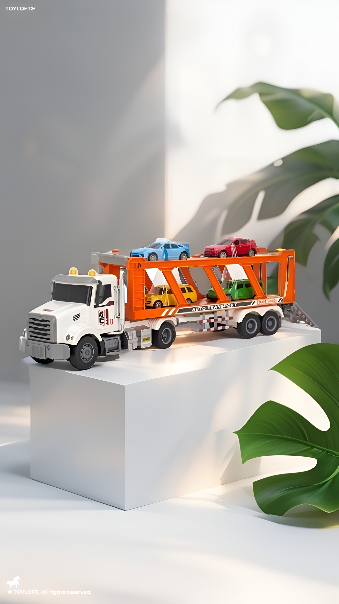 Remote Control Transport Truck with 4 Mini Cars - 2.4GHz Rechargeable RC Semi Trailer NX16584.