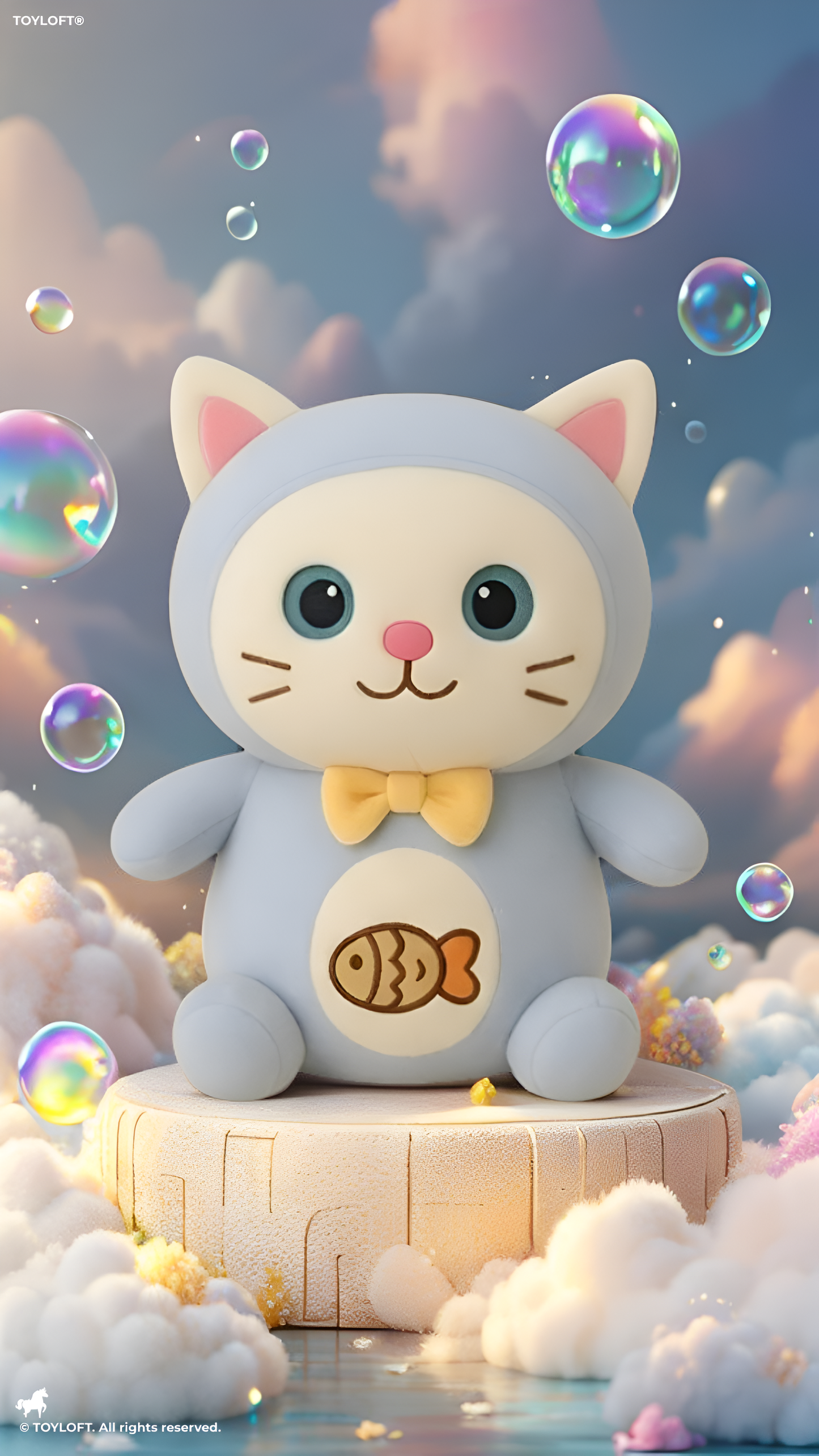 10 Inch Cute Cat Plush Toy with Bow & Fish Embroidery Blue ST14147.