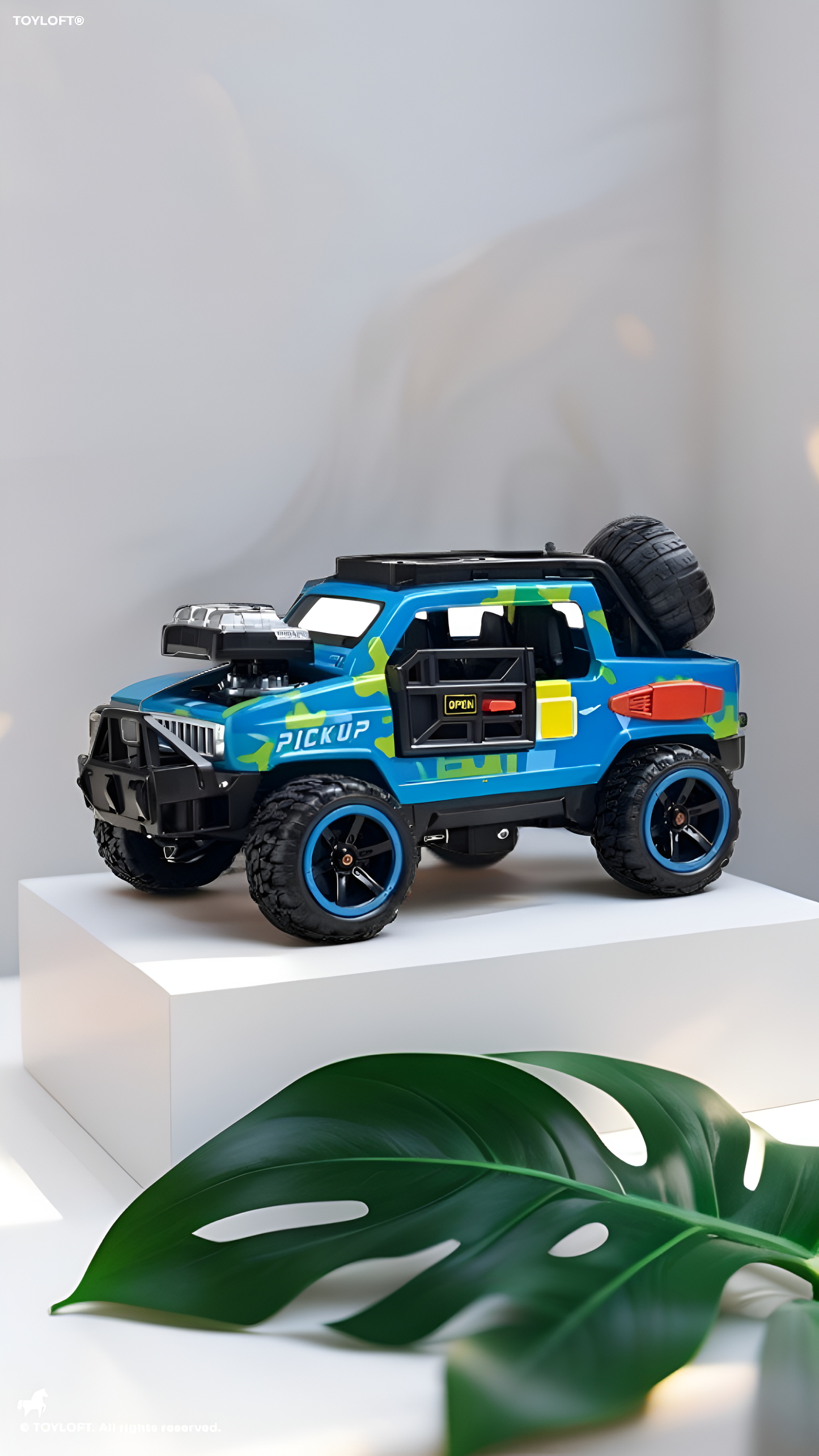 Off-Road Monster Pickup Toy Truck – Camo Design, Pull-Back Action, Spare Tire & Bull Bar - Free Car Inside - LMI16430.
