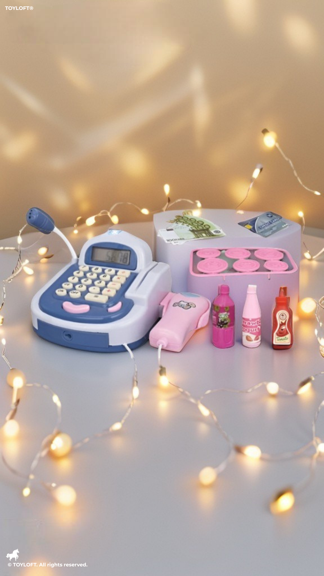 Cash Register Toy Set with Lights and Sounds, Pretend Play Supermarket Checkout Toy with Accessories and Credit Card, Educational STEM Role-Playing Learning Toy for Toddlers TV224