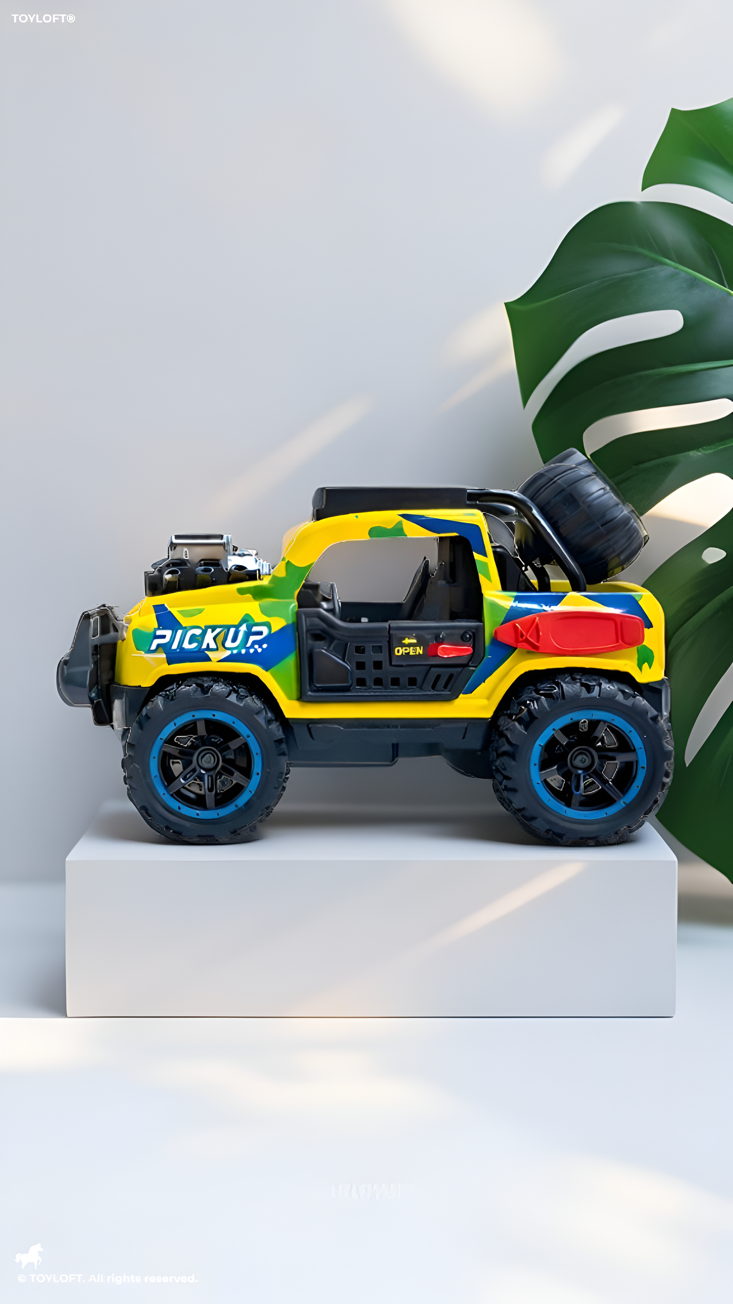 Off-Road Monster Pickup Toy Truck – Camo Design, Pull-Back Action, Spare Tire & Bull Bar Yellow LMI16430.