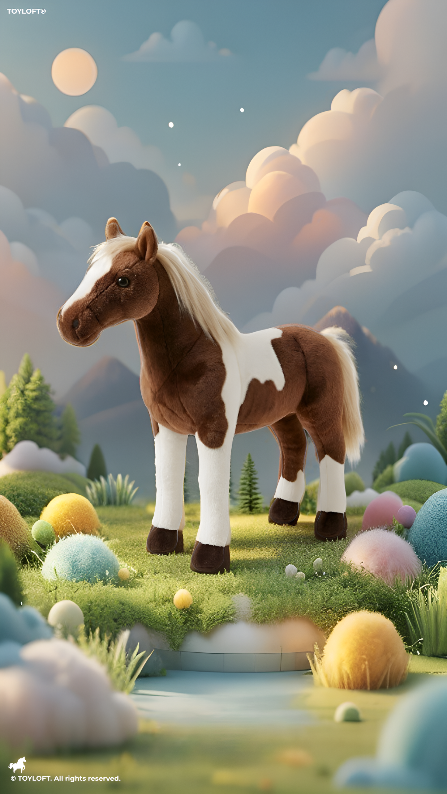 Horse Plush Toy – 55cm Realistic Paint Brown & White Spotted Pony Soft Stuffed Animal for Kids & Gifts ST14979