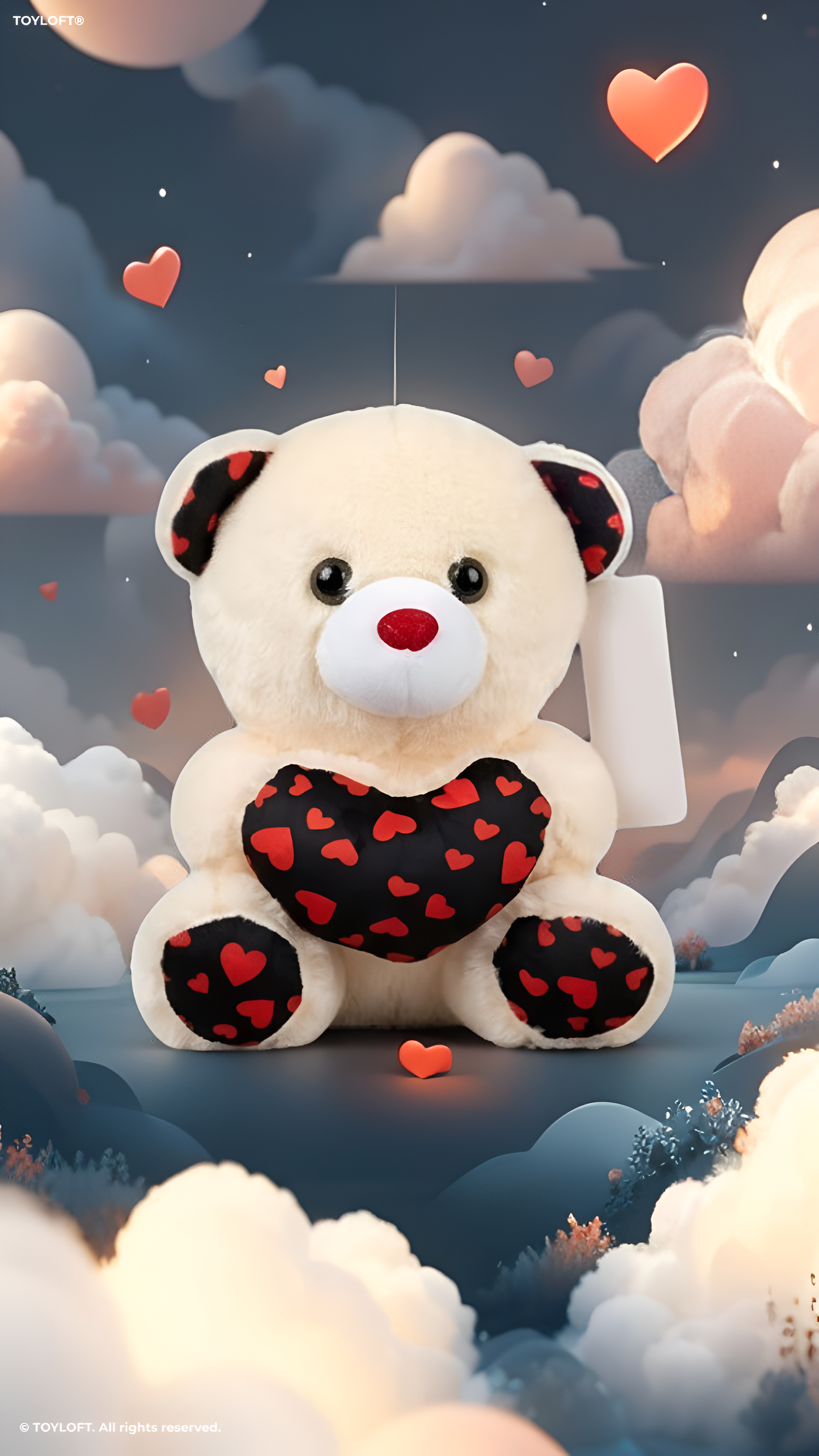 Cute 21cm Plush Stuffed Teddy with Red & Black Heart White ST16170.