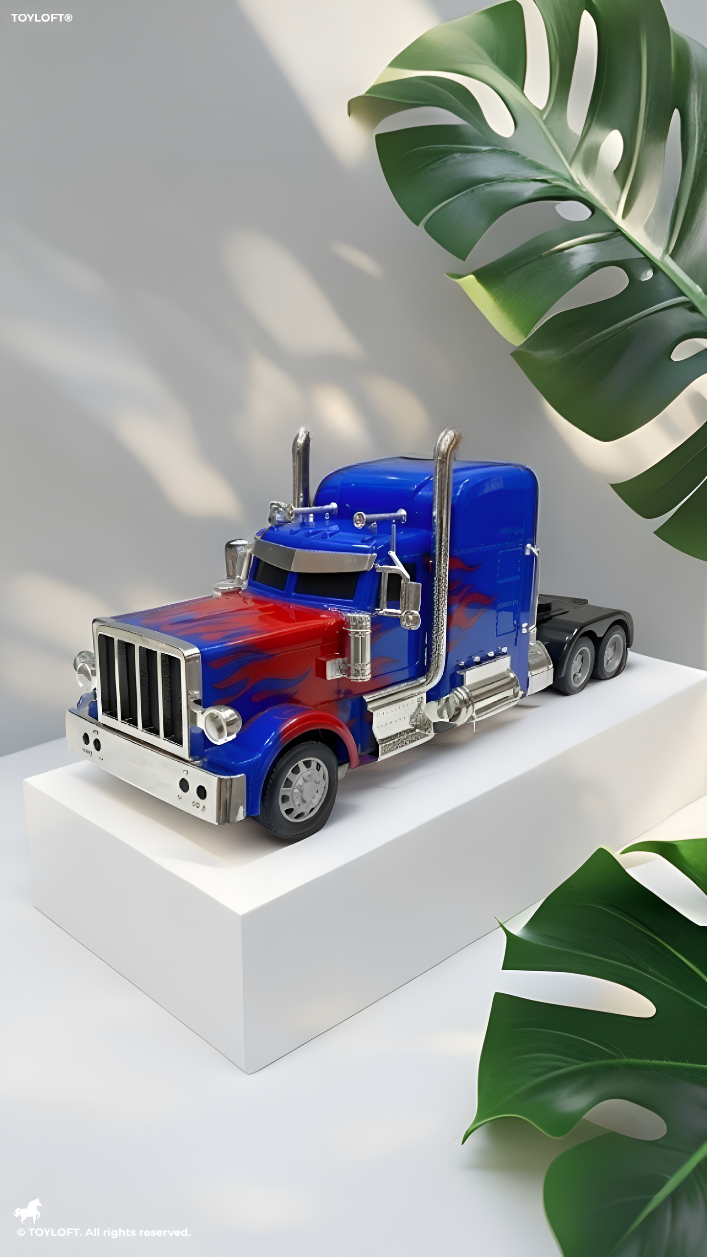 Remote Control Optimus Prime Style Truck Blue & Red Flame Semi-Truck Toy TV5933.