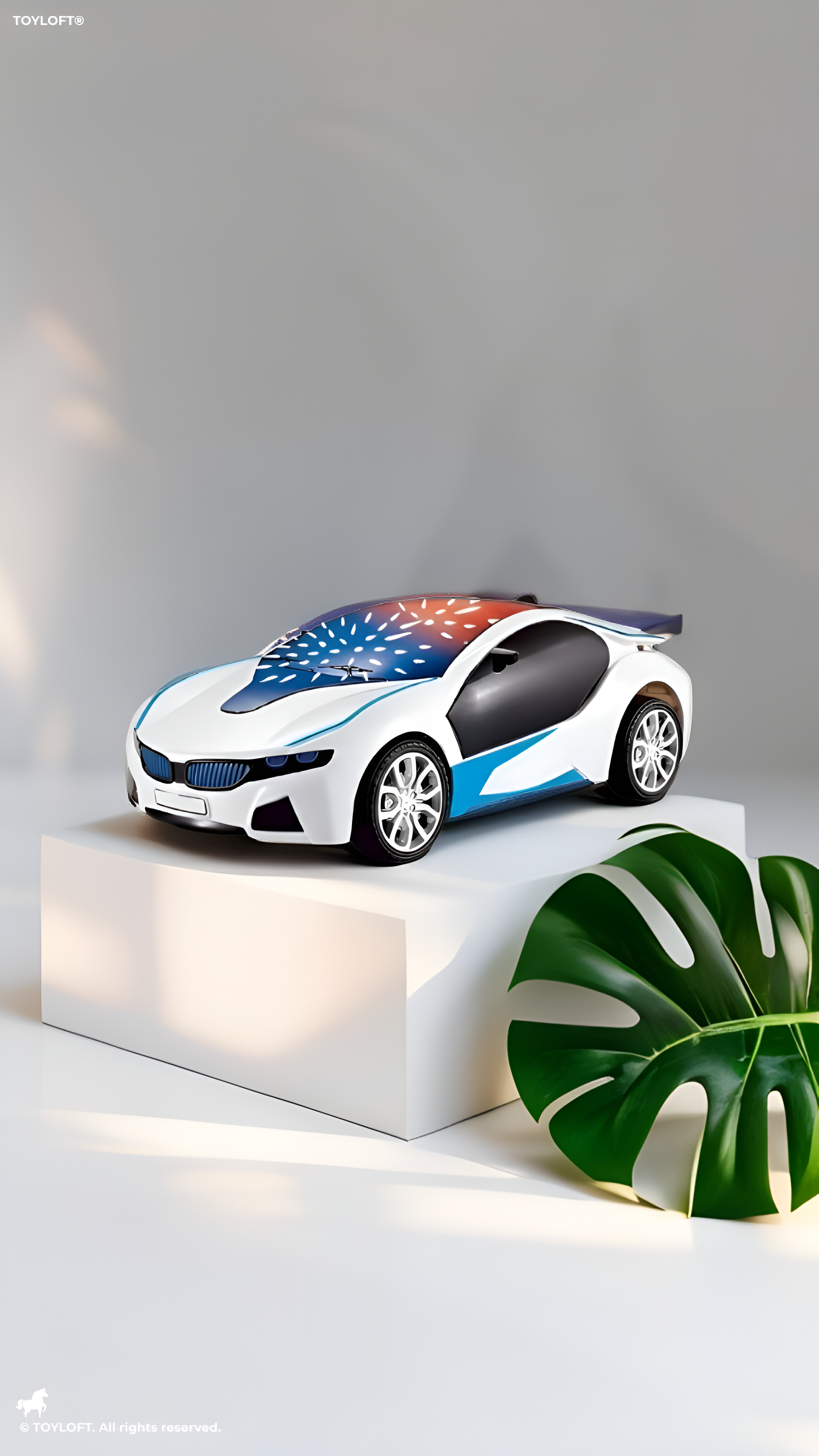 3D Famous Car Remote Control Toy - 1:22 Scale RC Car with 3D LED Light Effects, Battery Operated Racing Vehicle for Kids, Boys & Girls - White/Blue Edition LMI7667