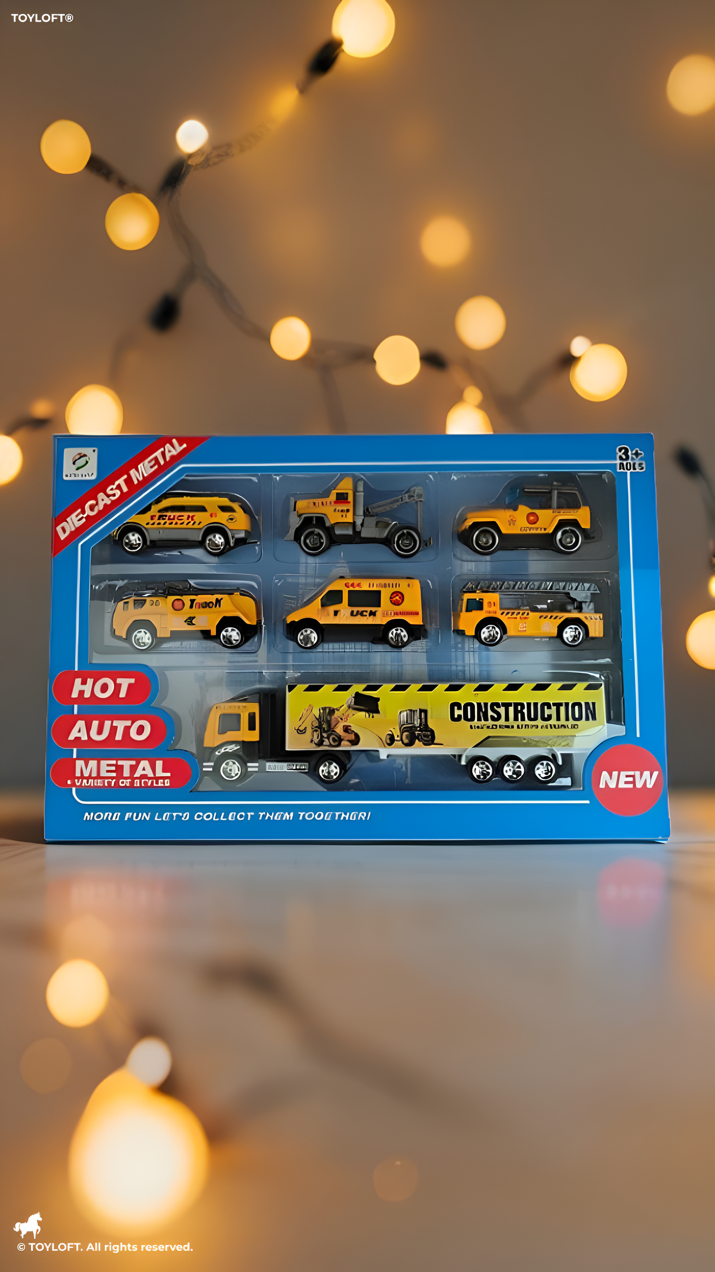 Die-Cast Metal Construction Vehicle Toy Set - 7-Piece Engineering Play Set with Semi-Truck, Excavator, Crane, and SUV - Durable Alloy Miniature Cars for Kids & Toddlers Ages 5+ TV5695