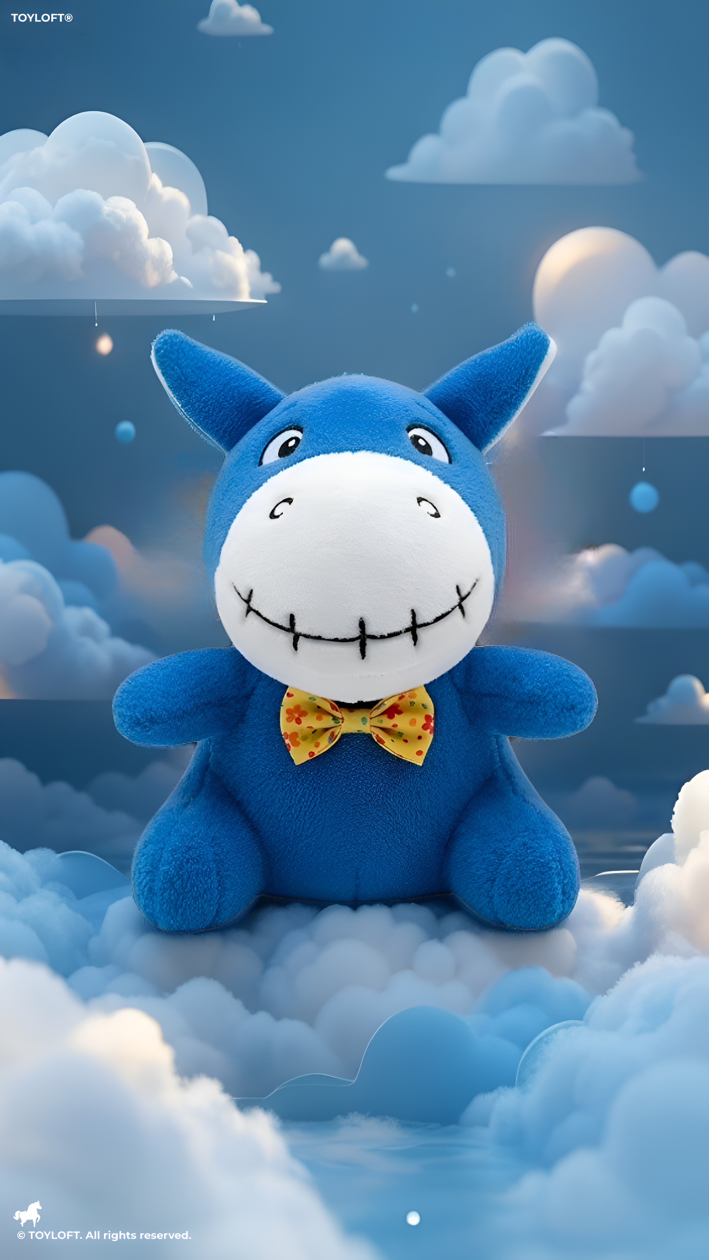 8-Inch Donkey Plush Stuffed Animal with Stitched Smile and Polka Dot Bow Tie Blue ST11613.