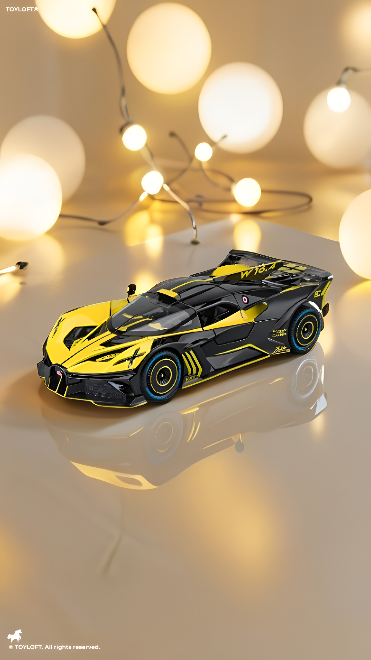 Bugatti Bolide Diecast Model Car – Yellow Scale 1:24 With Smoke Zinc Alloy Diecast Car Collectible for Kids and Adults LMI15527