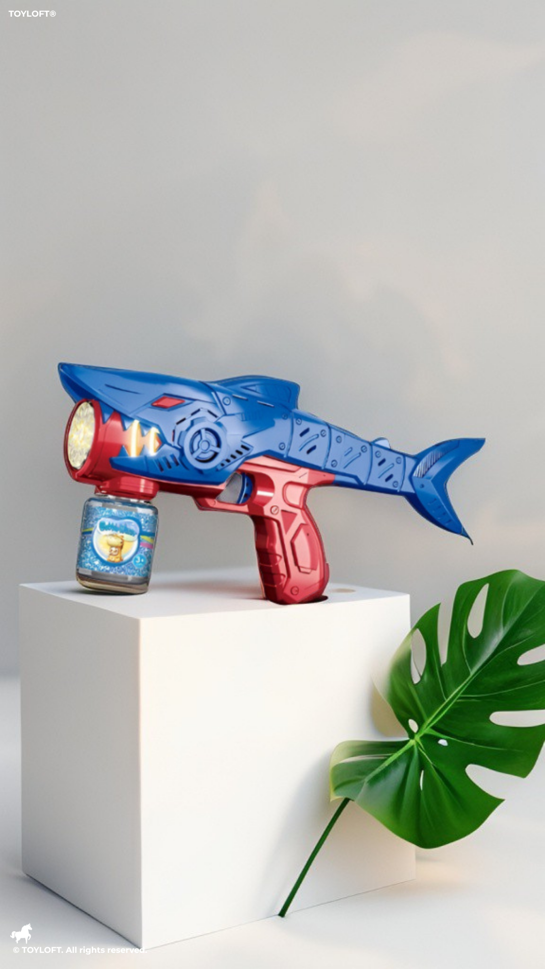 Shark Bubble Gun Blaster Toy – Bubble Blower Gun with Bubble Solution Bottle Blue LMI16697.