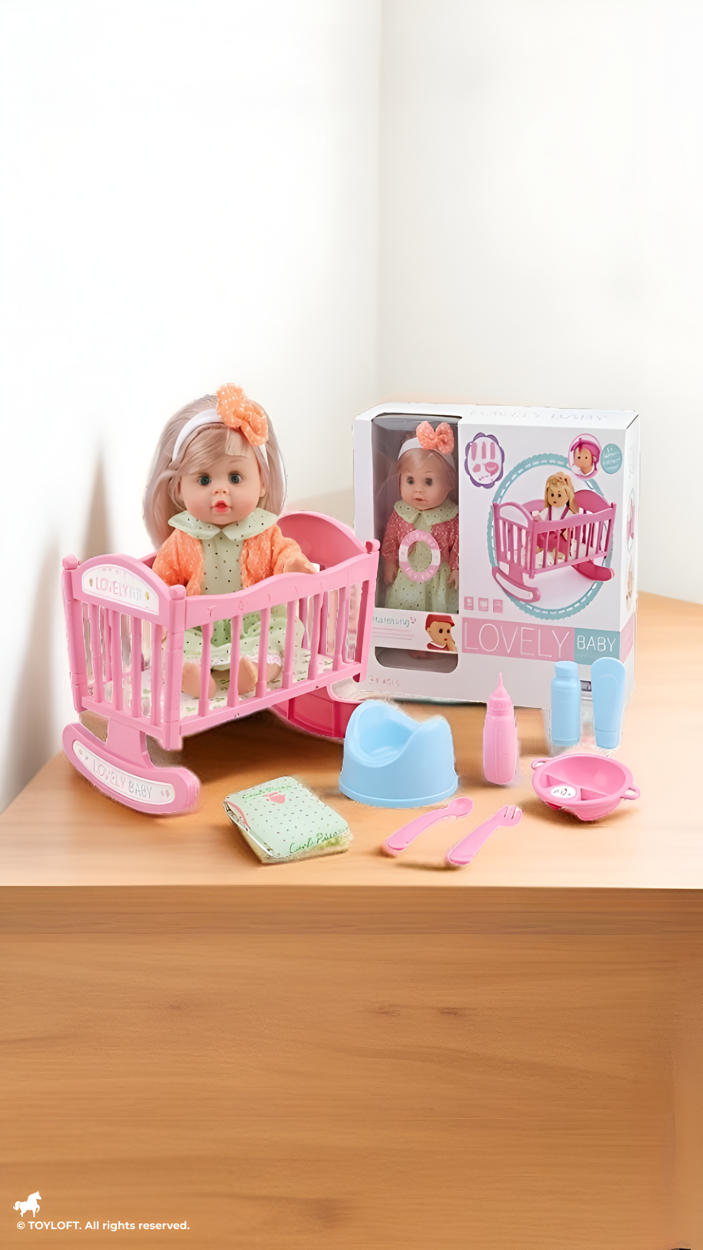 Lovely Baby Doll Playset with Rocking Cradle – Interactive Nursery Toy Set with Accessories for Kids, Educational Pretend Play Gift for Girls and Boys TV3641