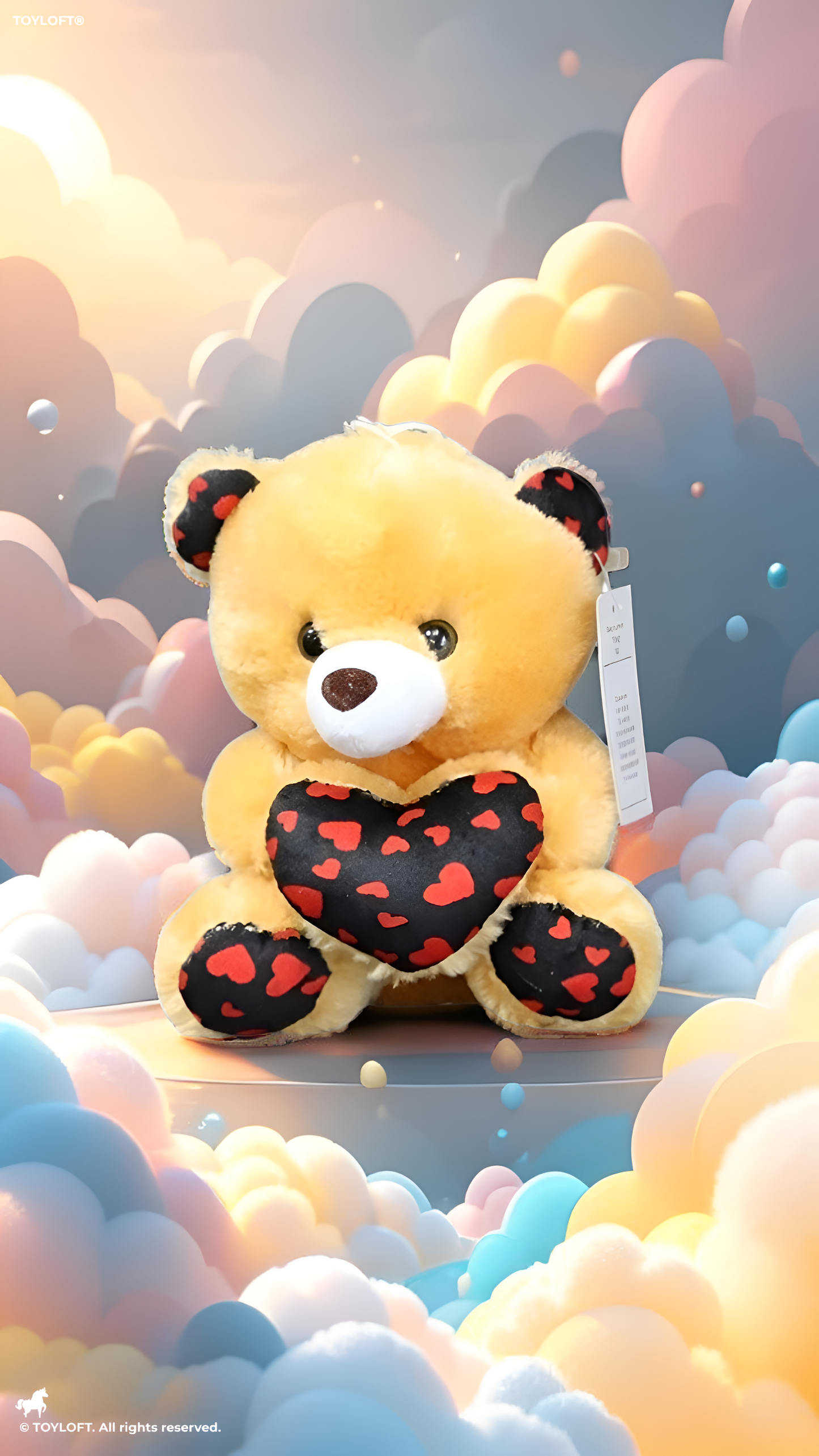 Cute 21cm Plush Stuffed Teddy with Red & Black Heart Yellow ST16170.