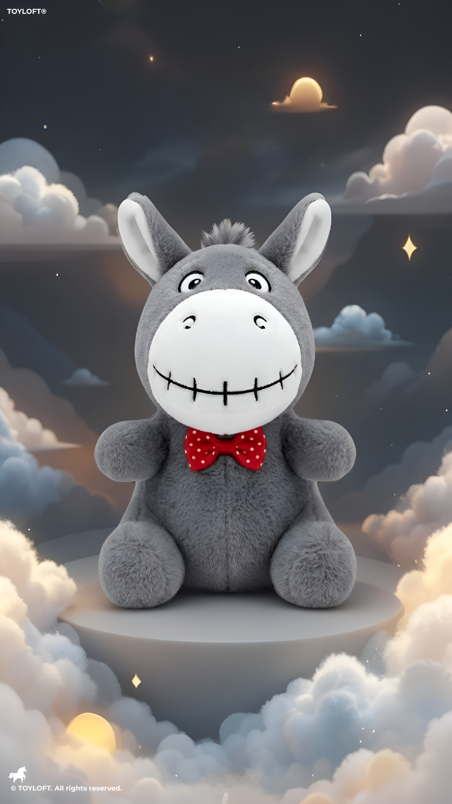 8-Inch Donkey Plush Stuffed Animal with Stitched Smile and Polka Dot Bow Tie ST11613.