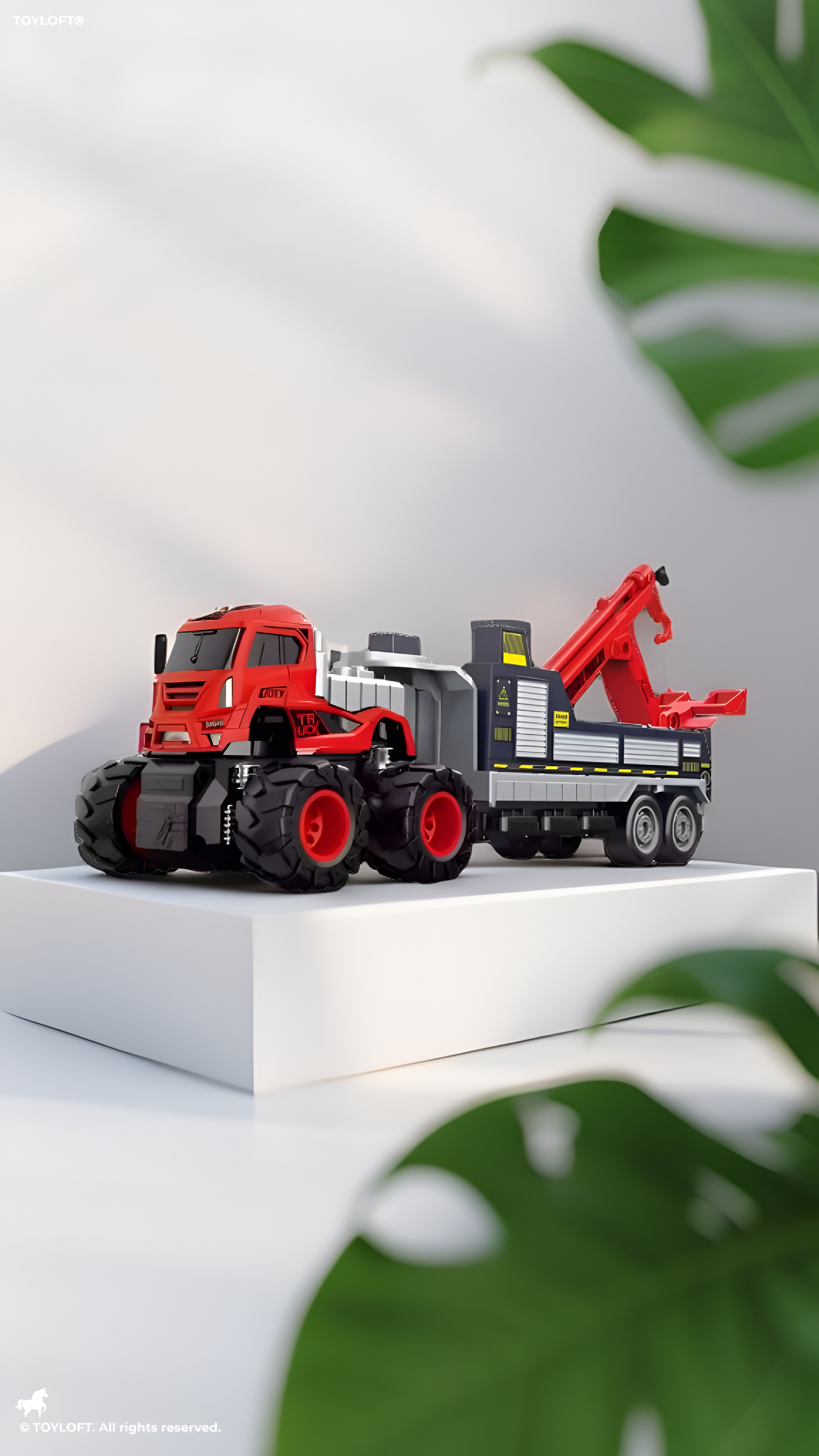 Red - Freight Truck with Crane & Excavator - Heavy-Duty Construction Power in One Vehicle NZ13514.