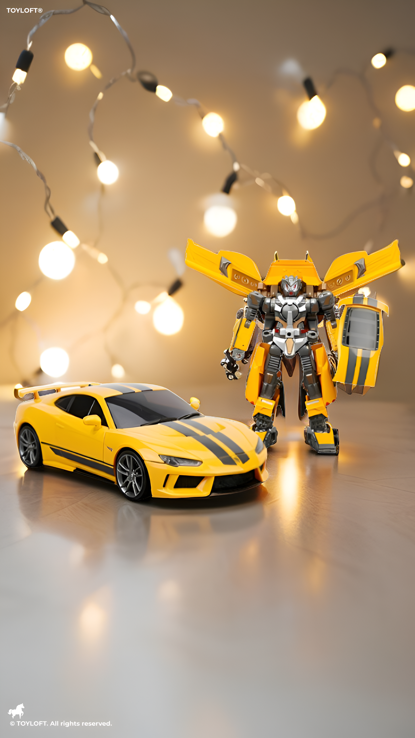 Yellow Bumblebee Transformer Action Figure - 2-in-1 Converting Sports Car to Robot Toy with Weapon Accessories - Collectible Transforming Robot for Kids & Adults LMI12609