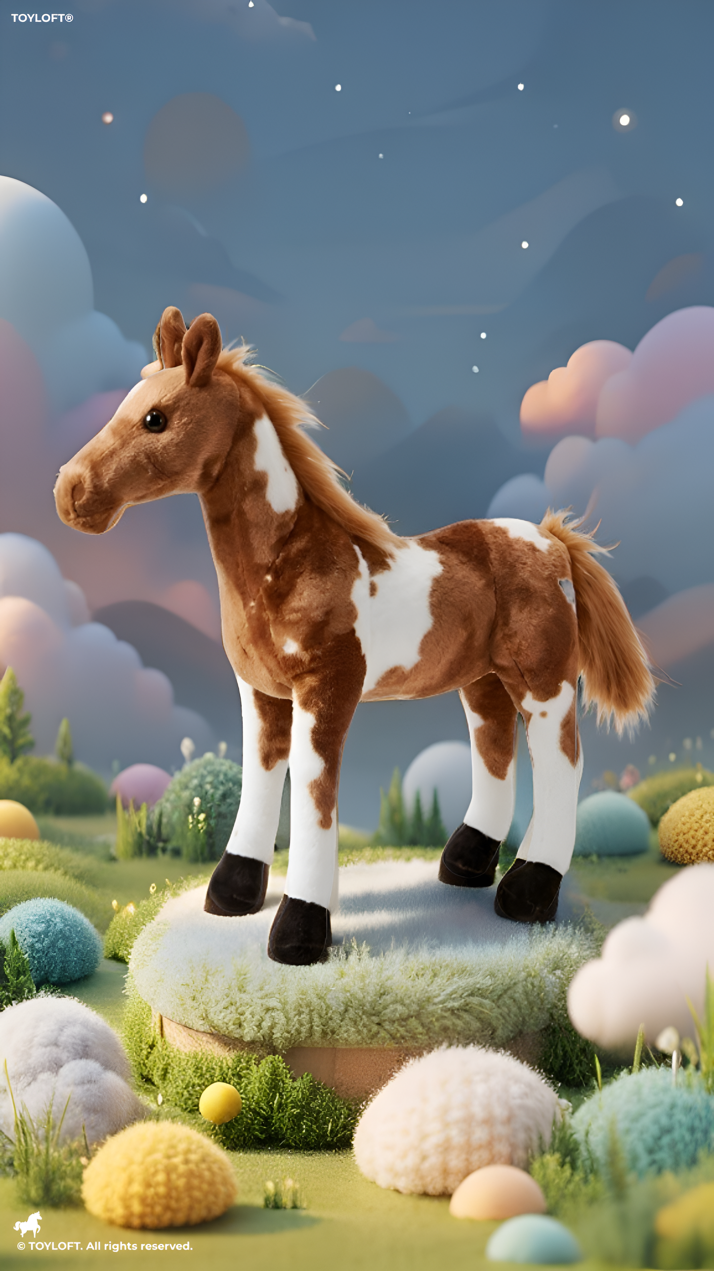 Horse Plush Toy – Premium 55cm Realistic Standing Soft Stuffed Pony with White Patches, High-Quality Lifelike Animal Gift for Kids & Collectors ST14979