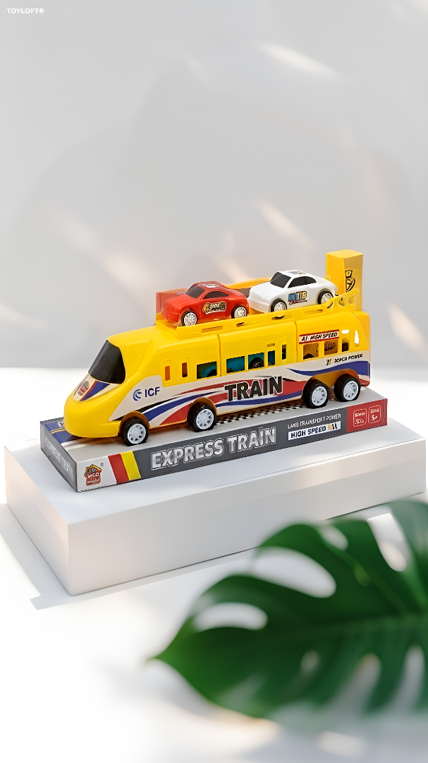 Friction Powered Express Train Toy with 4 Mini Pull-Back Cars TV3344.