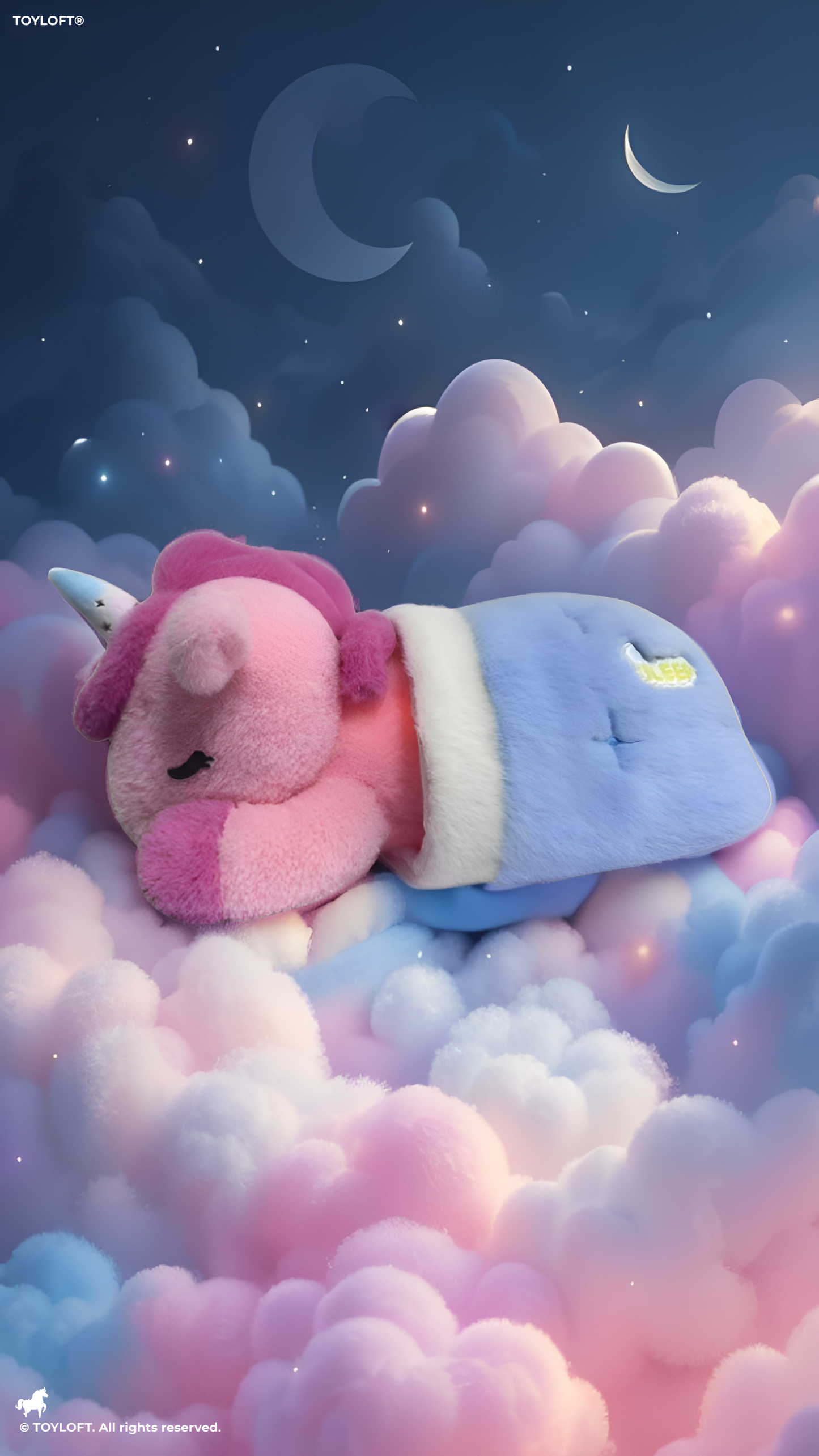 30cm Sleeping Pink Unicorn Plush Toy with Blue Sleeping Bag – Soft Stuffed Animal, Cute Unicorn Teddy ST15295.