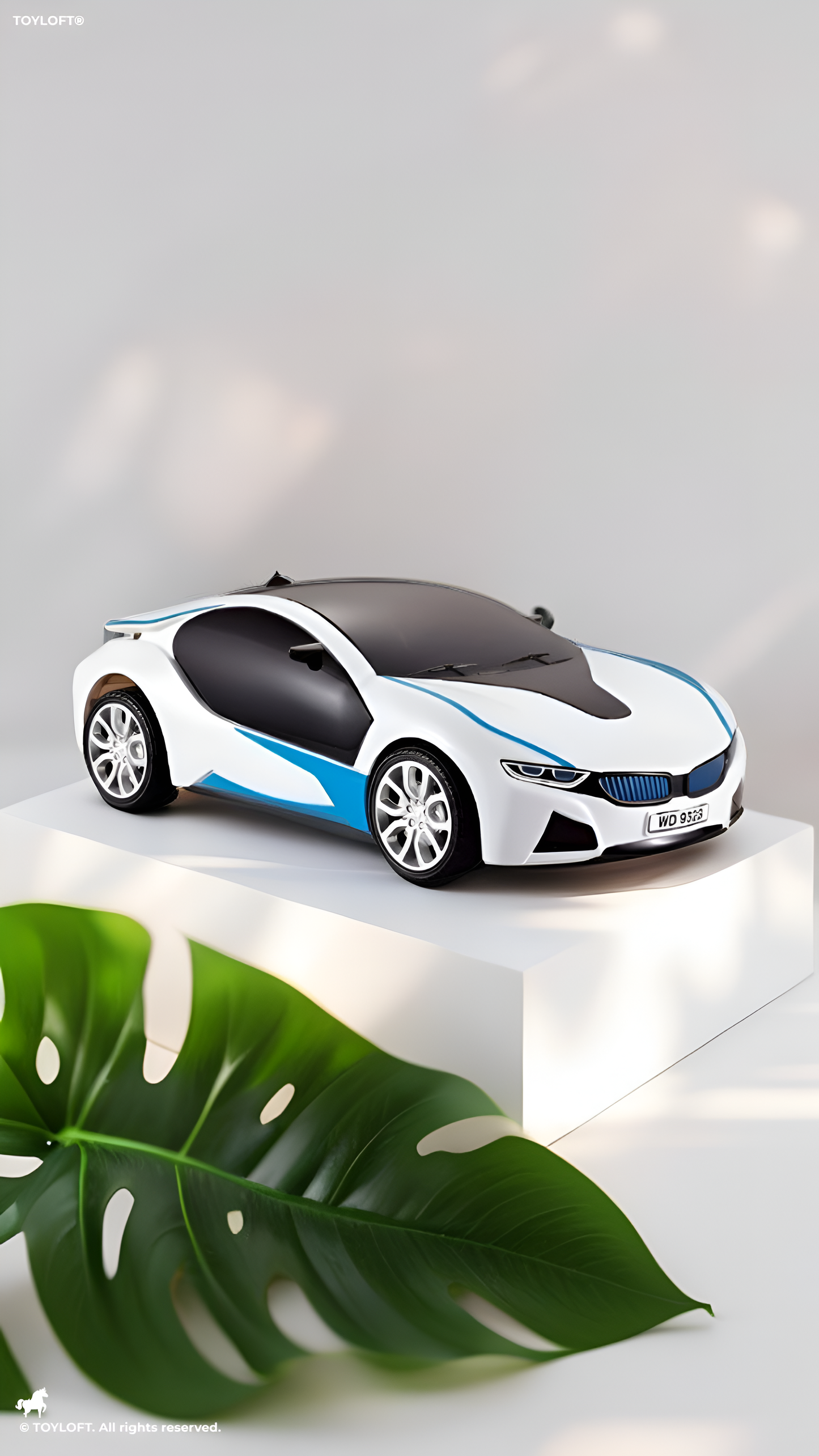 Remote Control BMW i8 Style Toy Car - 1:18 Scale RC Famous Car with Radio Control & 3D Lighting - White & Blue Sports Car for Kids Ages 3+ LMI7663