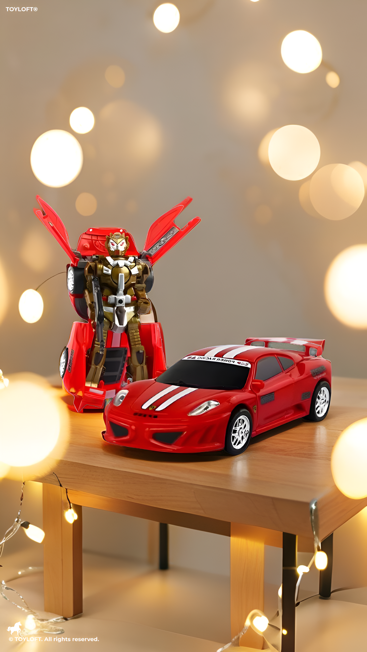 2-in-1 Transforming Robot Sports Car Toy for Kls Agids - One-Button Deformation, Red Racing Car with Racing Decals, Action Figure Toy for Boys and Gires 3+ LMI12609