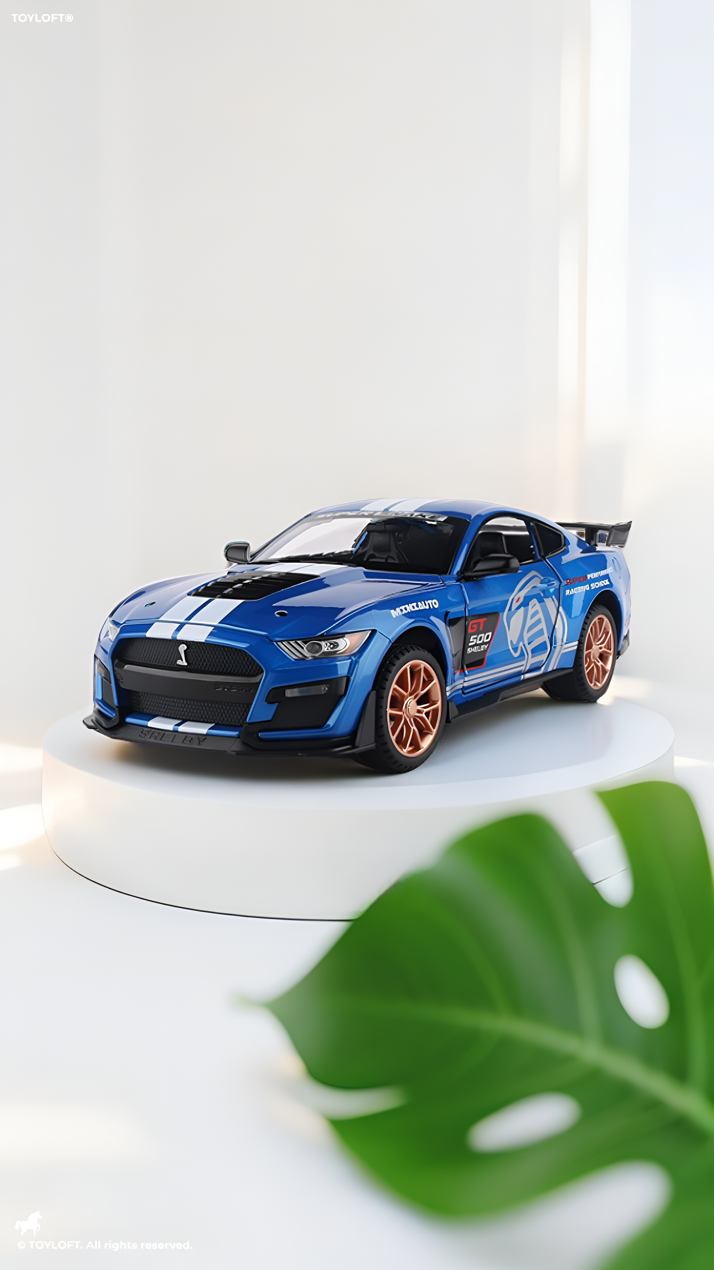 Mustang Shelby Cobra GT 500 Metal Model Diecast Car Scale 1:32 - Blue (S) - Free Car Inside.