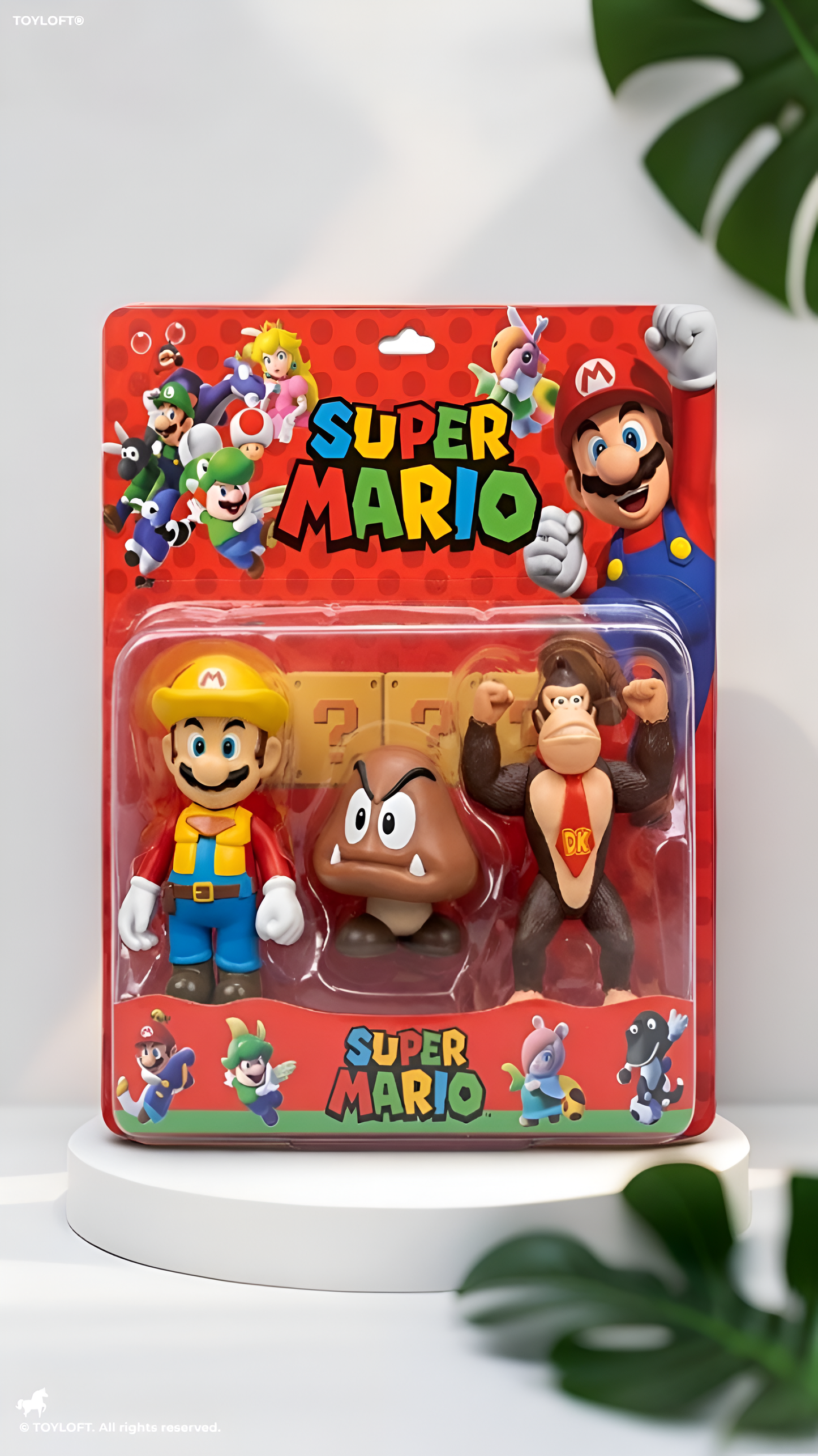 Super Mario 3-Pack Action Figure Set featuring Builder Mario, Goomba, and Donkey Kong – Collectible Nintendo Toy Set for Kids and Fans TV1183