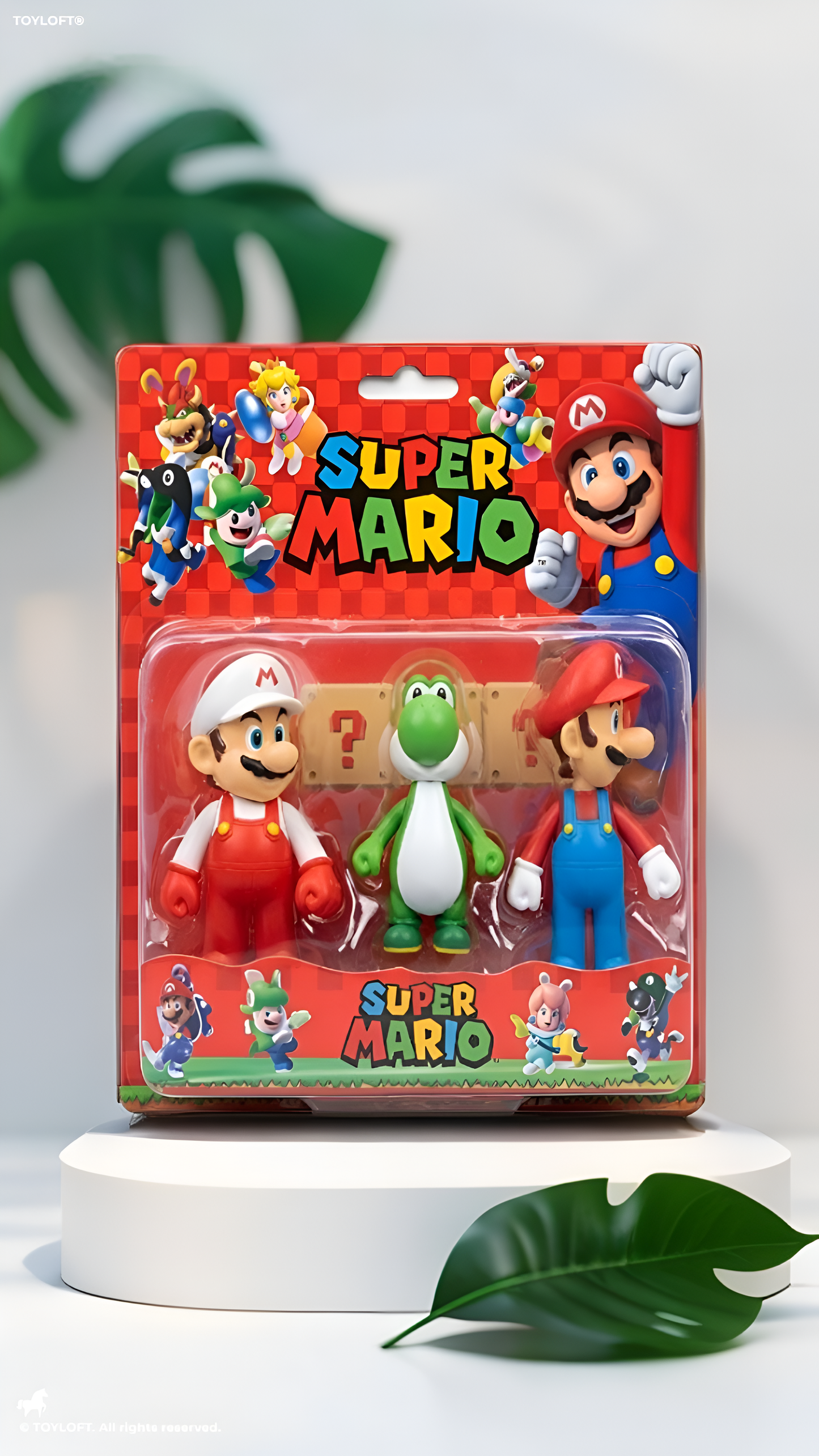 Super Mario Action Figure 3-Pack - Includes Fire Mario, Yoshi, and Classic Mario Toys - 4" Collectible Figures TV1183