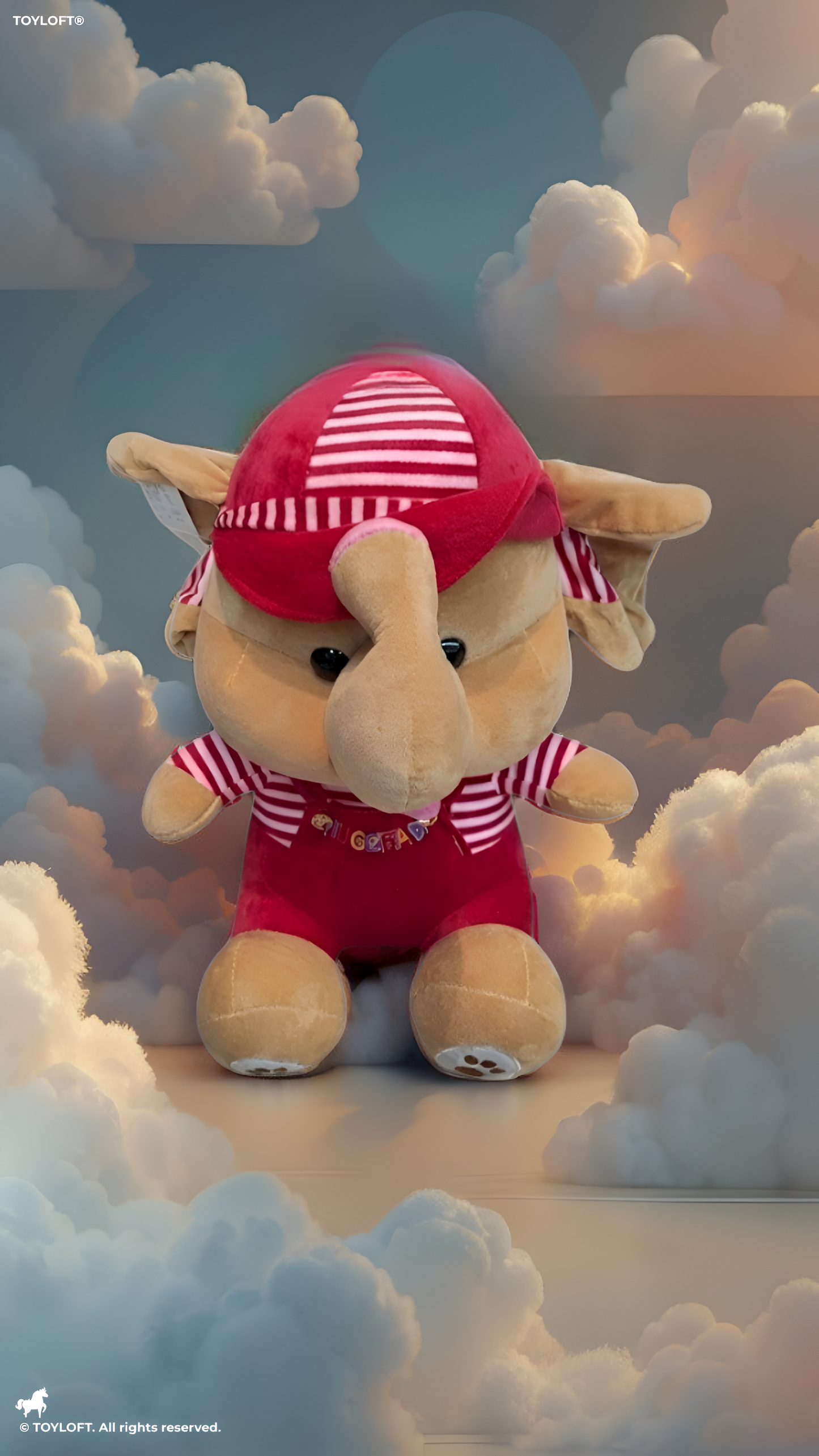 45 cm Premium Elephant Plush Toy in Red Striped Dungarees & Matching Cap – Ultra-Soft Stuffed Animal for Kids, Perfect Gift for Babies & Toddlers ST14534