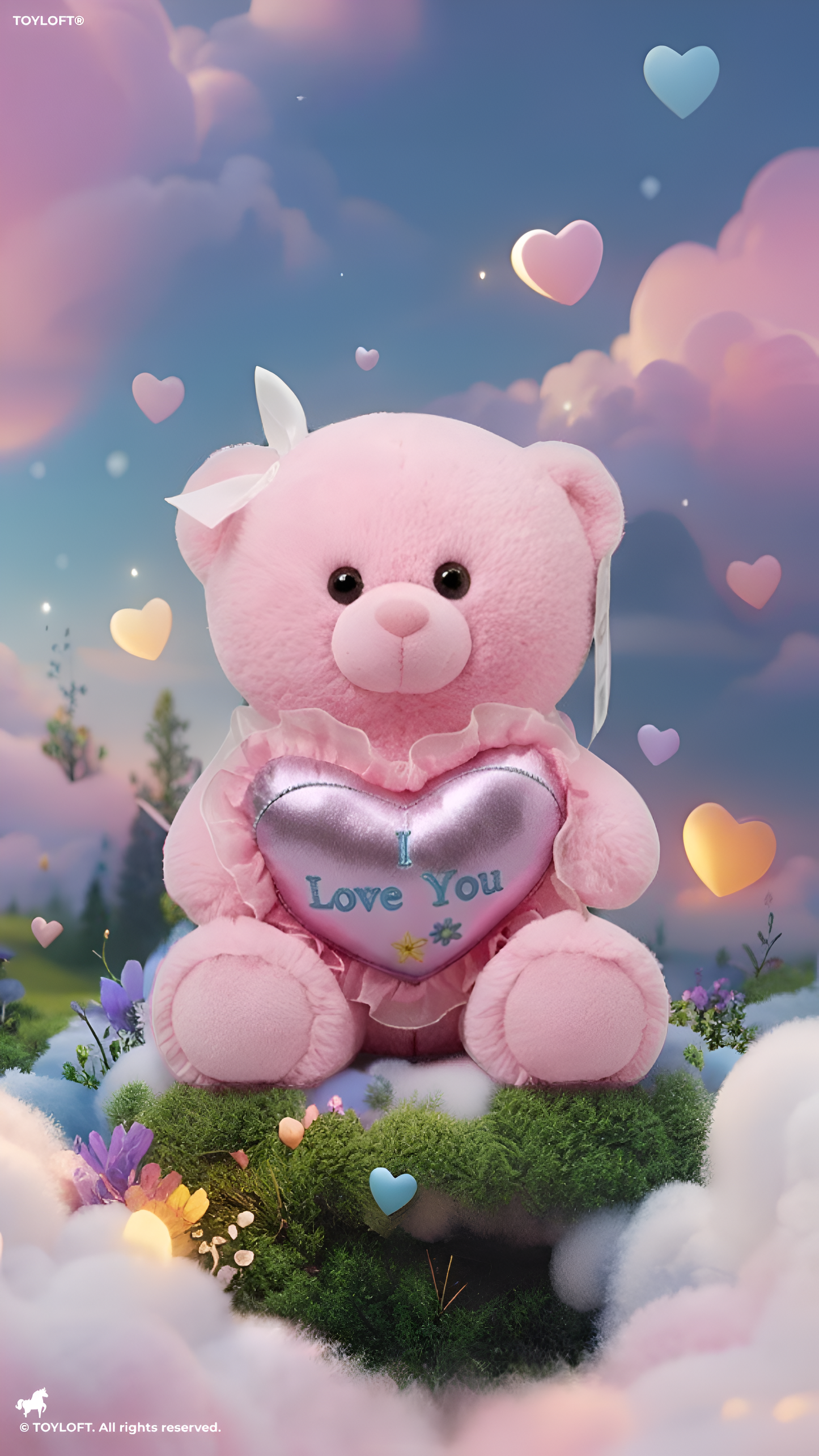 30cm Pink Plush Teddy Bear with ‘I Love You’ Metallic Purple Heart ST16145.