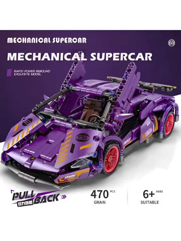 SUPERCAR Purple Building Block Set – STEM Mechanical Sports Car Model Kit MD62.