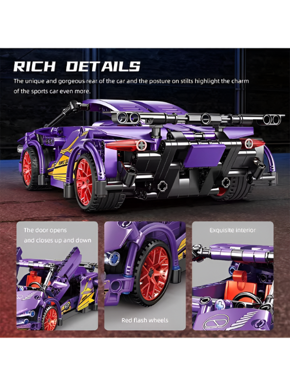 SUPERCAR Purple Building Block Set – STEM Mechanical Sports Car Model Kit MD62.