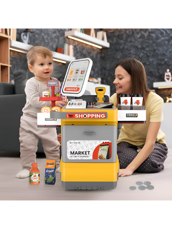 Interactive Kids Grocery Supermarket Playset – 48 PCS Pretend Play Checkout Counter Toy NX12409