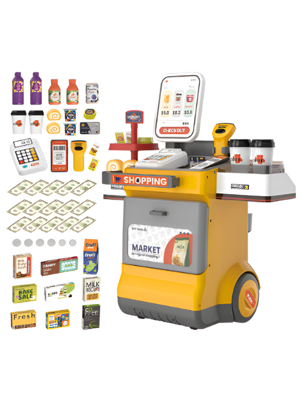 Interactive Kids Grocery Supermarket Playset – 48 PCS Pretend Play Checkout Counter Toy NX12409
