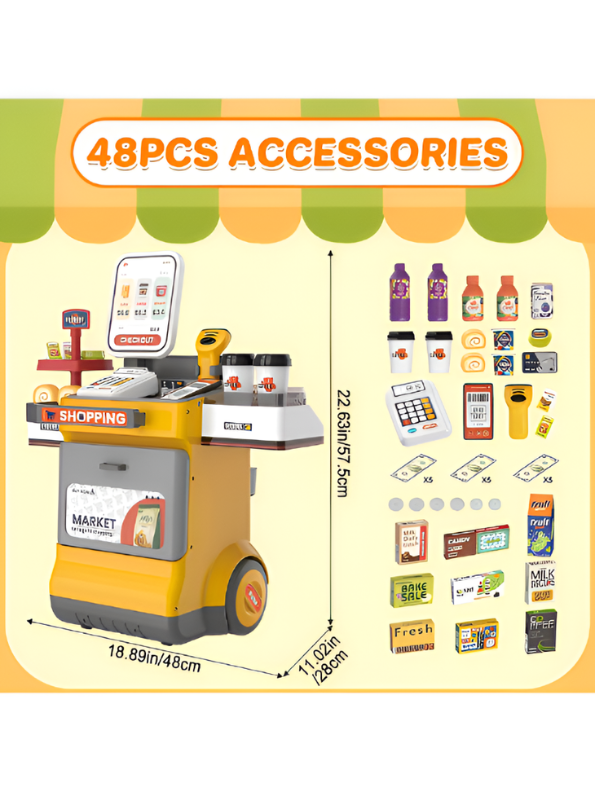 Interactive Kids Grocery Supermarket Playset – 48 PCS Pretend Play Checkout Counter Toy NX12409