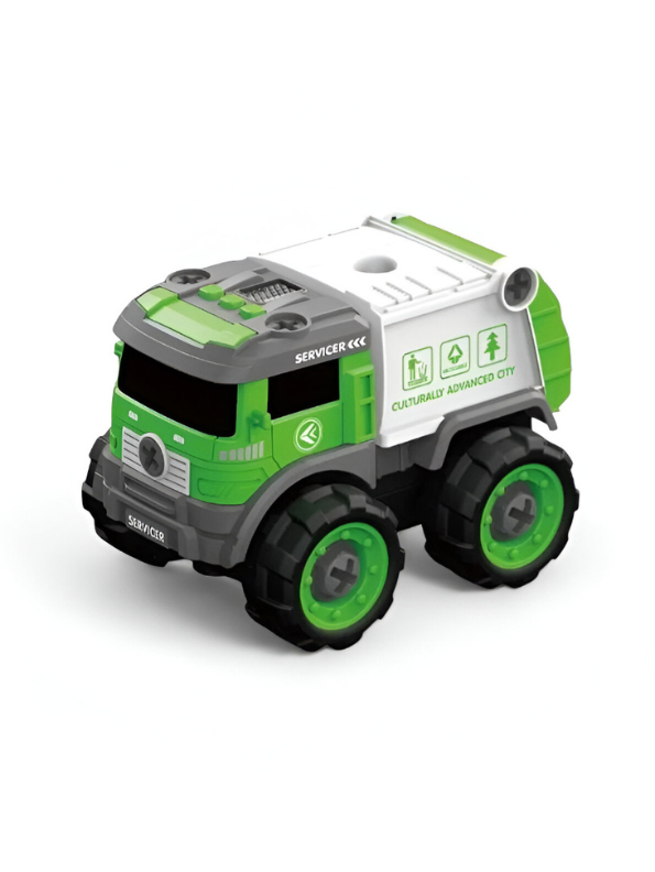 Green - Sanitation Garbage Truck Toy – Transformable Educational Creative Toy with Screwdriver NX15604.