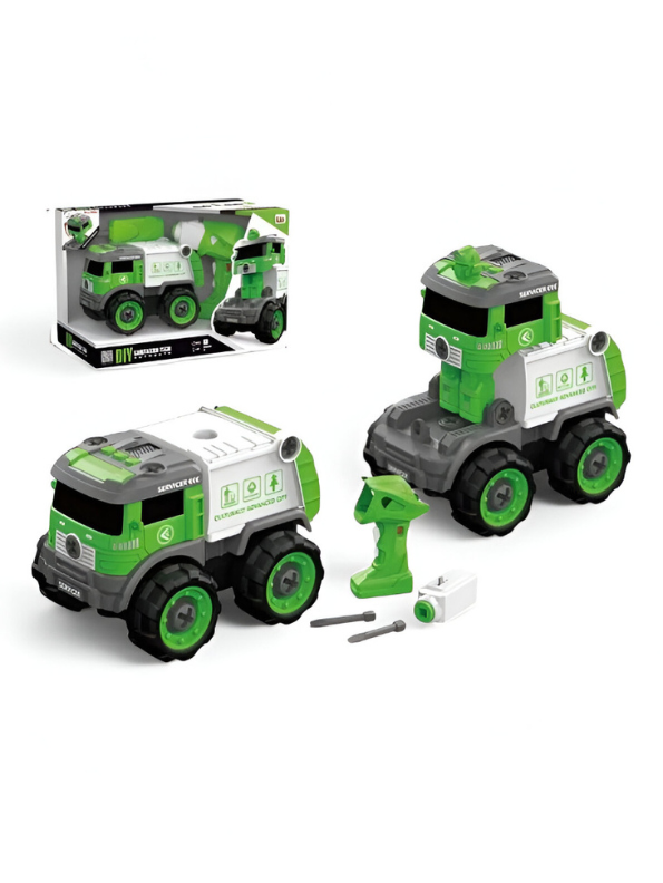 Green - Sanitation Garbage Truck Toy – Transformable Educational Creative Toy with Screwdriver NX15604.