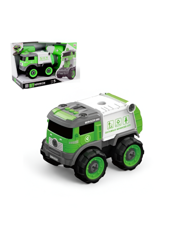 Green - Sanitation Garbage Truck Toy – Transformable Educational Creative Toy with Screwdriver NX15604.