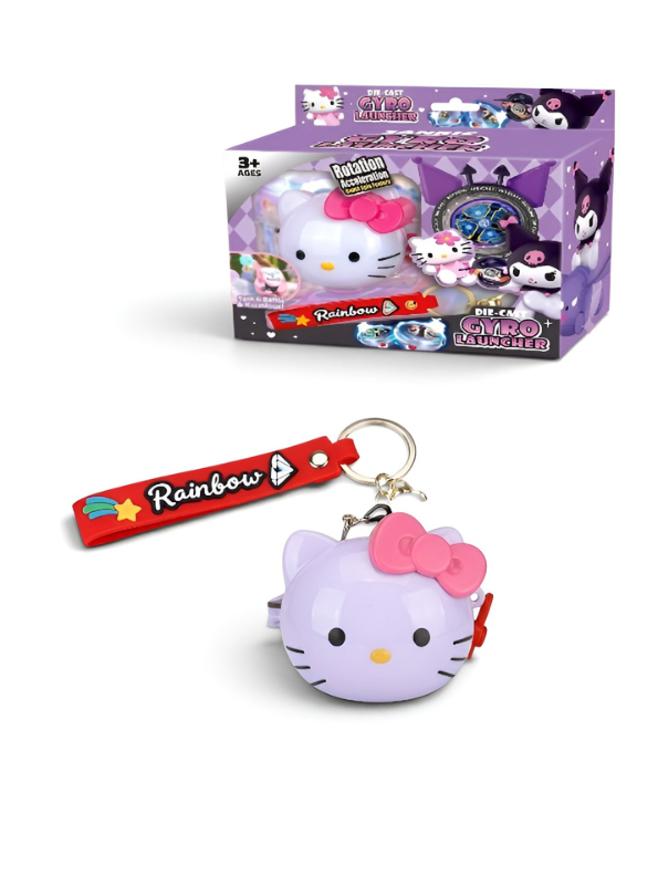 Sanrio Hello Kitty Die-Cast Gyro Launcher Toy with Keychain Strap – Spinning Battle Top for Kids (Ages 3+) TV4708