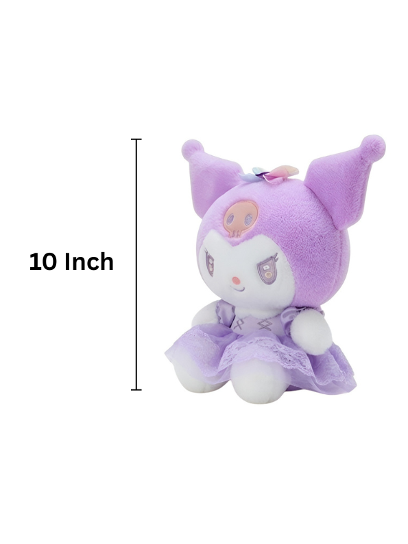 Sanrio Kuromi 10-Inch Plush Toy – Purple Lace Party Dress with Rainbow Bow & Skull Detail ST16647.