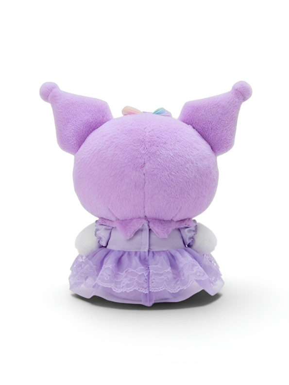 Sanrio Kuromi 10-Inch Plush Toy – Purple Lace Party Dress with Rainbow Bow & Skull Detail ST16647.