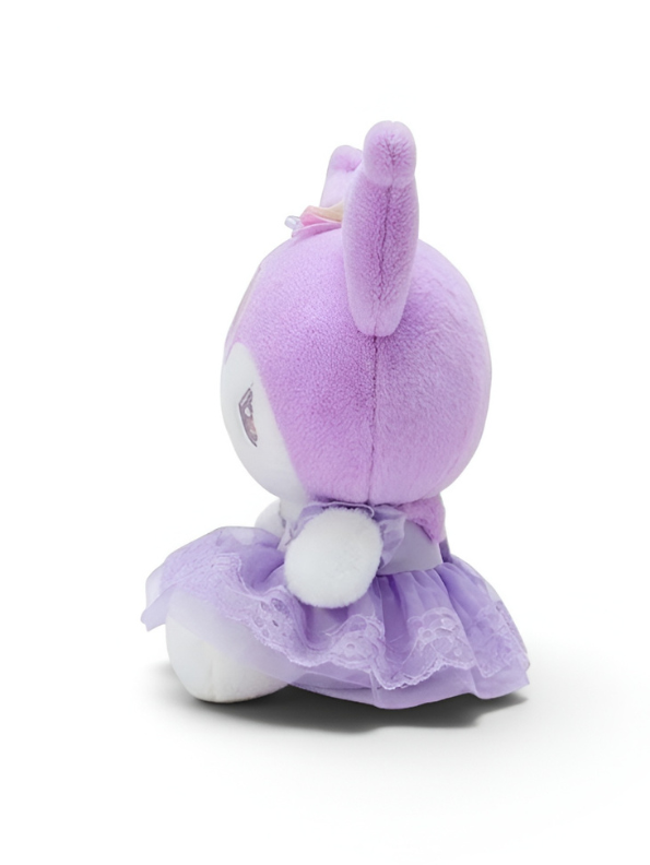 Sanrio Kuromi 10-Inch Plush Toy – Purple Lace Party Dress with Rainbow Bow & Skull Detail ST16647.