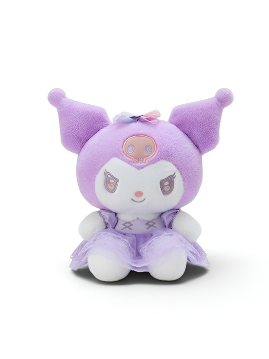 Sanrio Kuromi 10-Inch Plush Toy – Purple Lace Party Dress with Rainbow Bow & Skull Detail ST16647.