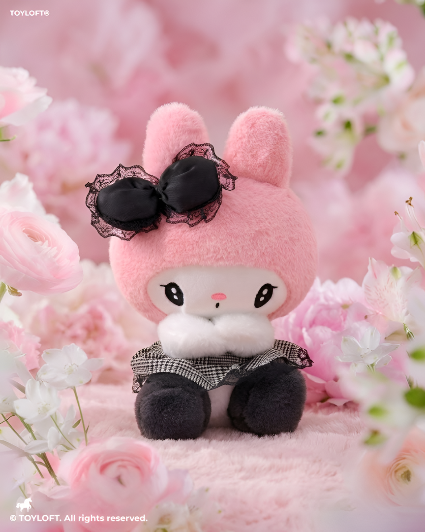 Sanrio My Melody 8-Inch Gothic Lolita Plush Doll - Pink Bunny with Black Lace Bow ST11449